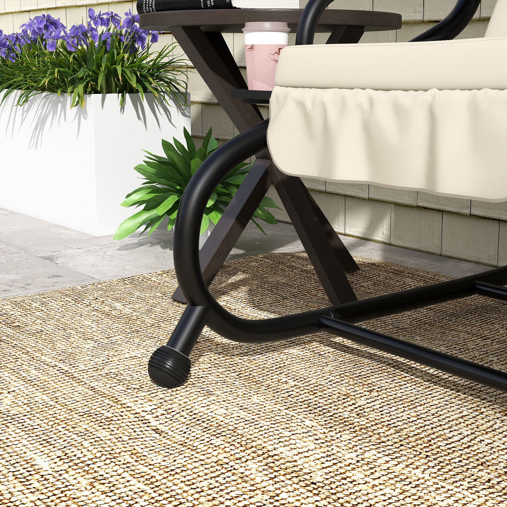 Hollywood Swing with Reclining Function, 3-Seater Garden Swing with Adjustable Canopy, Side Table, Water-Resistant Swing Bench Capacity up to 340kg, for Garden, 200x120x164cm, Cream