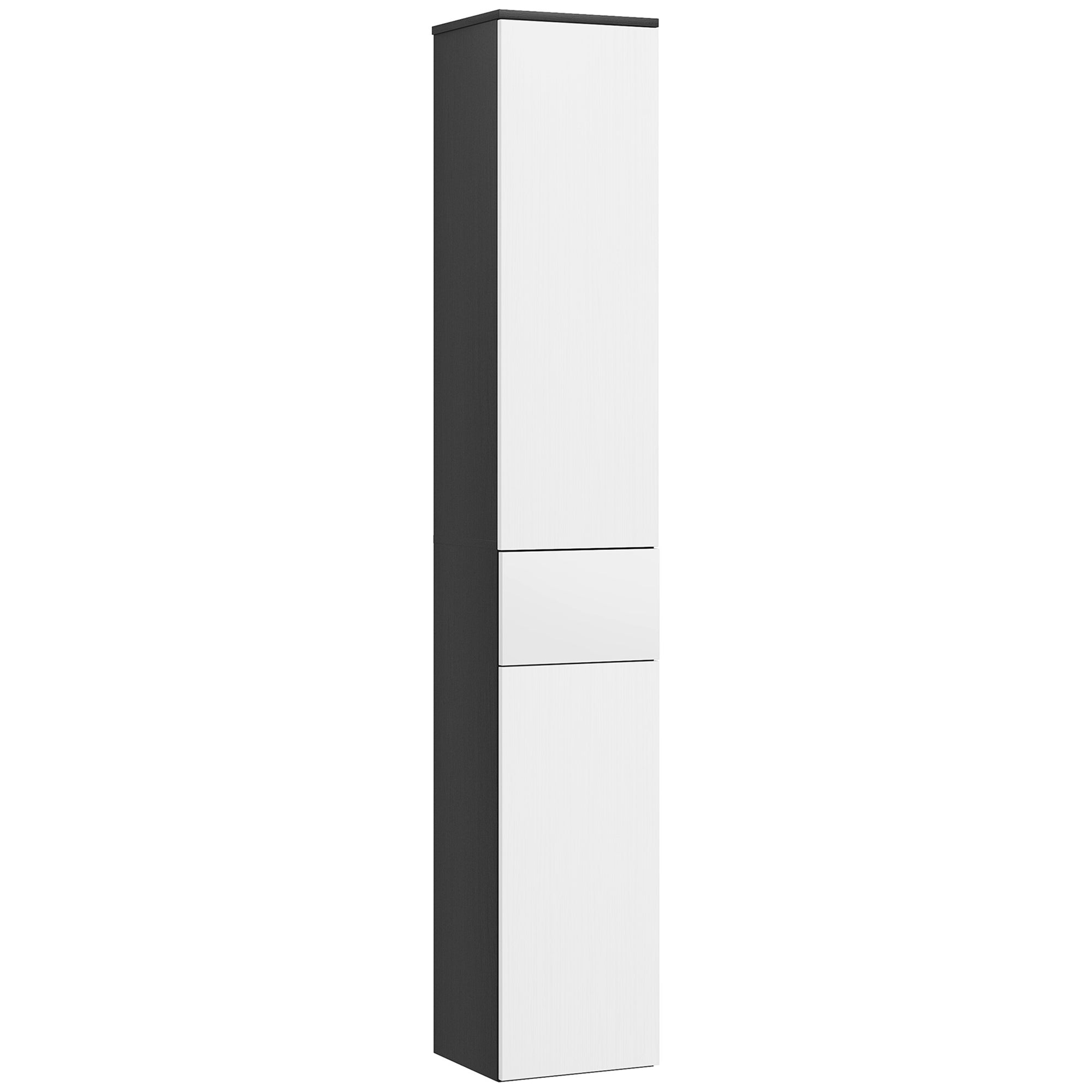 Bathroom Column with 2 Cabinets and Drawer, Tall Bathroom Cabinet, Space-Saving Bathroom Cabinet with 2 Doors, Adjustable Shelves in Wood, 30x28x180 cm, Black
