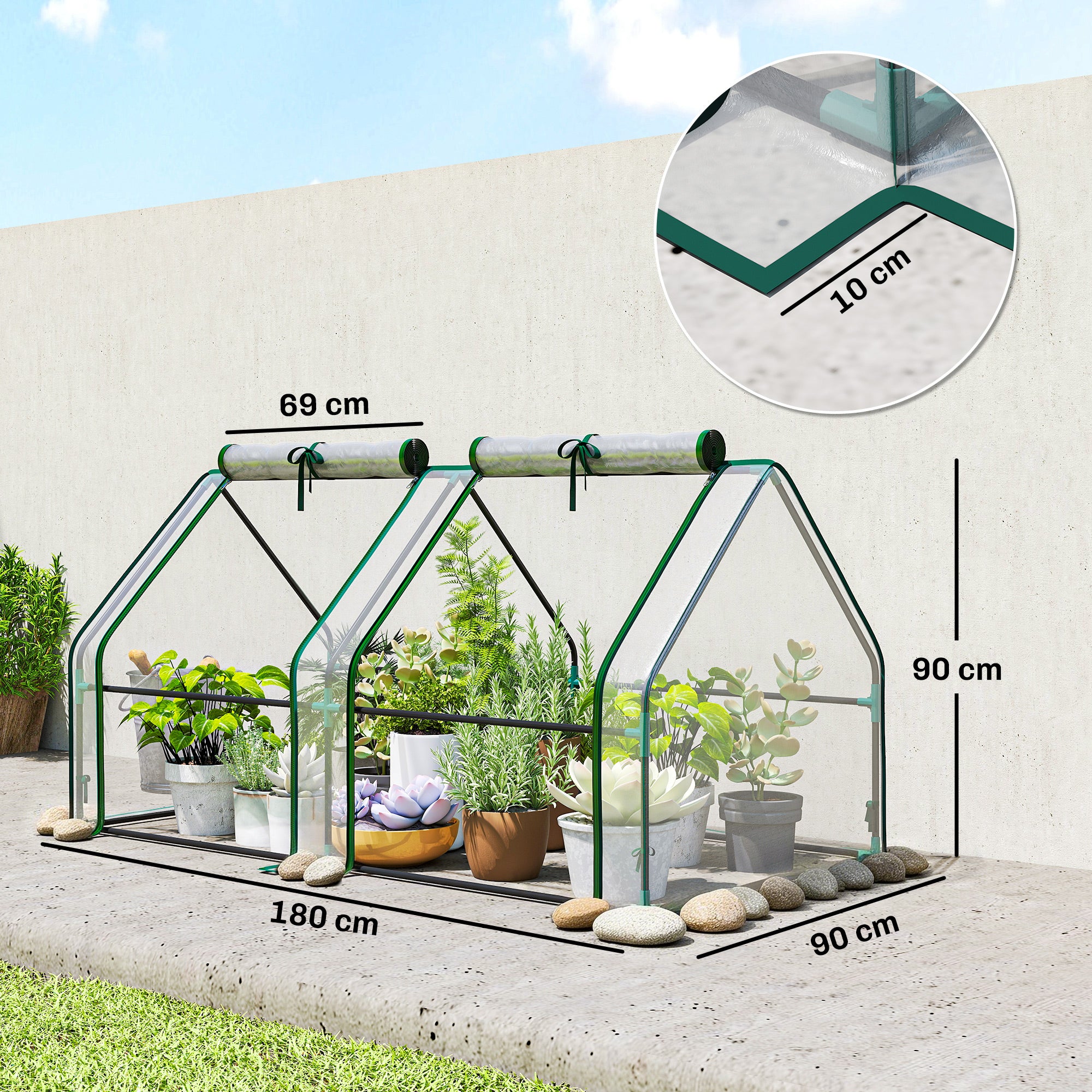 Clear Portable Greenhouse with Zippered Window — Powder-Coated Steel Frame, 180 x 90 x 90 cm (71 x 35 x 35 in)