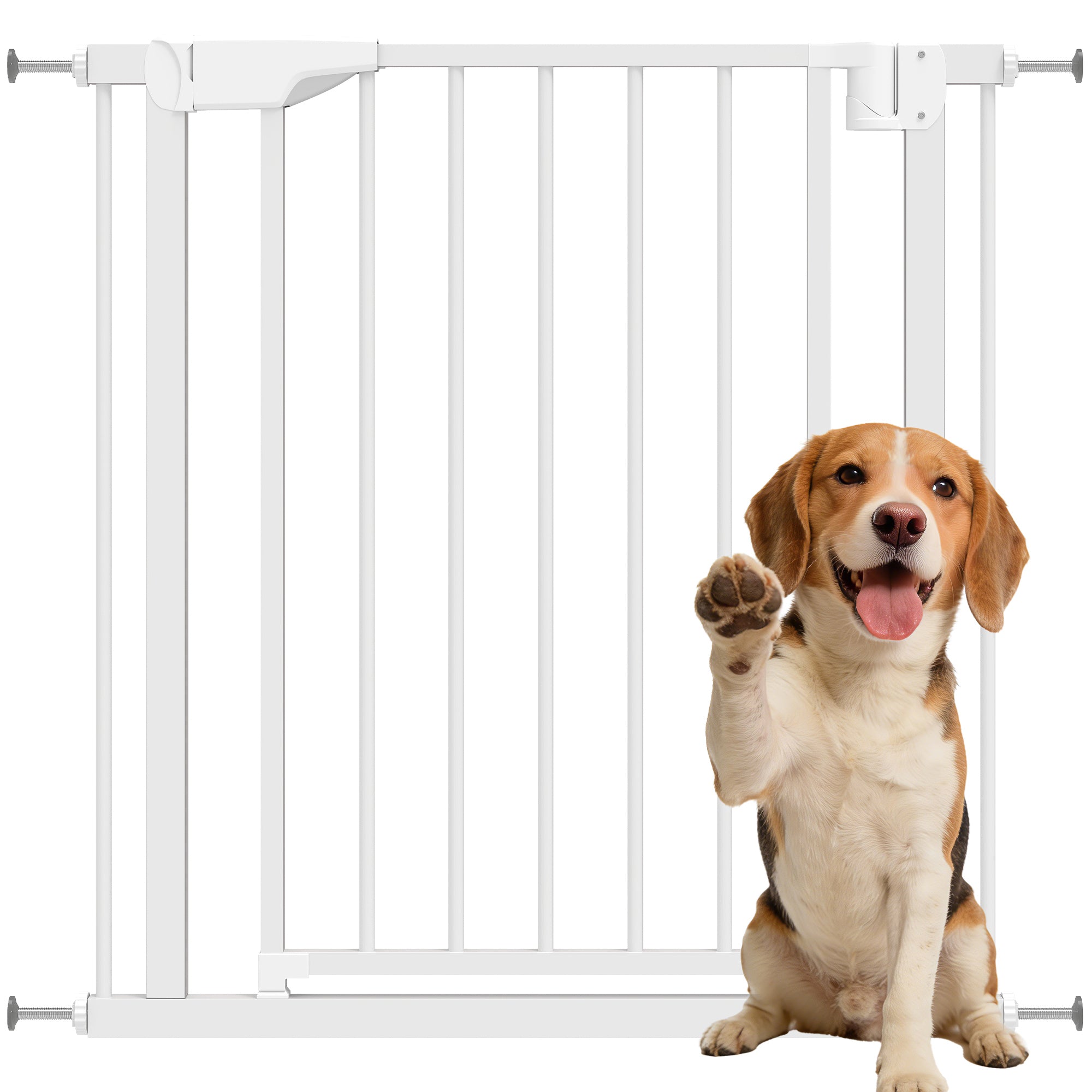Safety Gate for Babies & Dogs, Adjustable 29.9–32.3 in Wide x 29.9 in High, Dual Lock, Auto-Close, Reversible Door, Pressure or Screw Mount, White