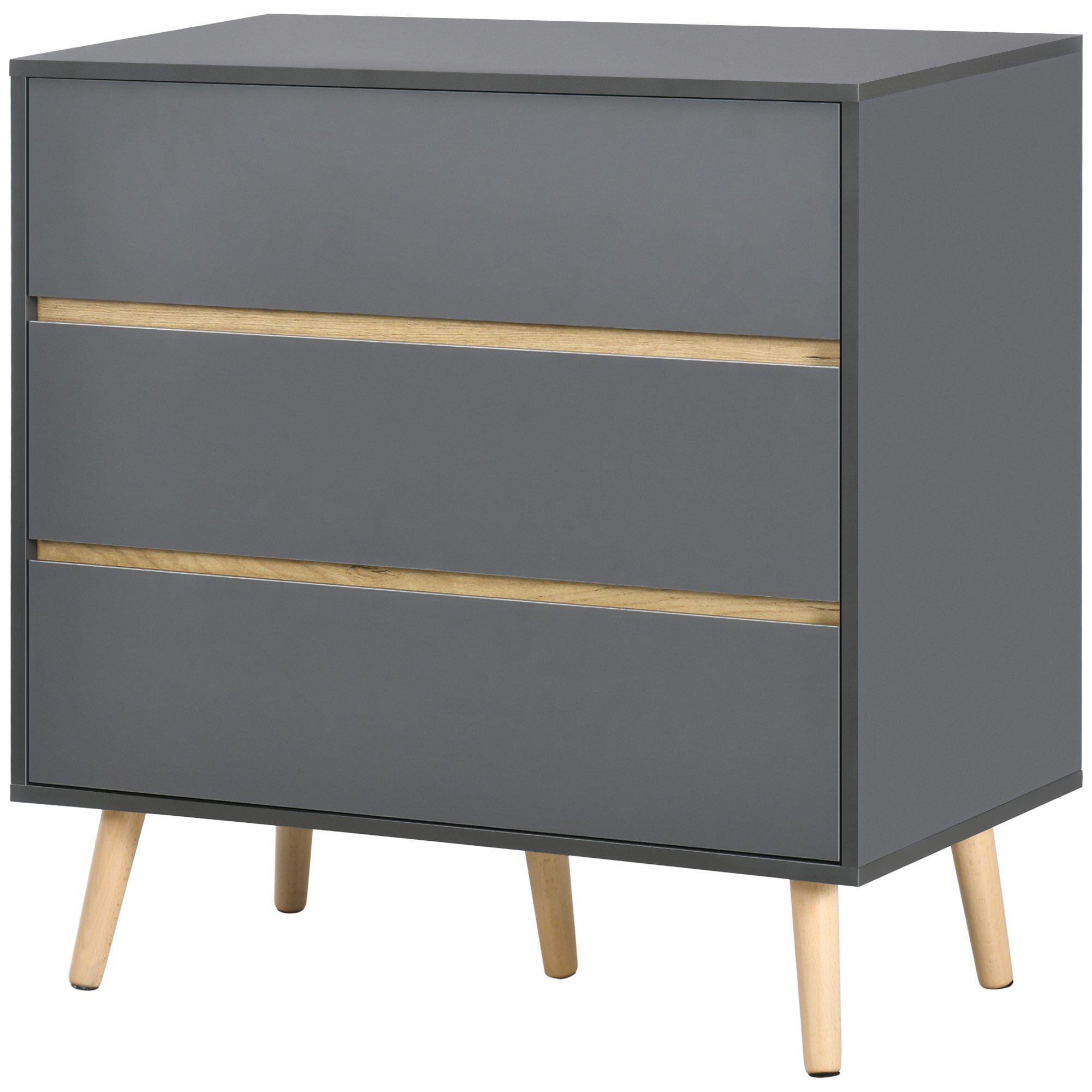 3-Drawer Chest of Drawers Storage Unit without Handle Scandinavian Design - 80 x 40 x 80 cm - Grey