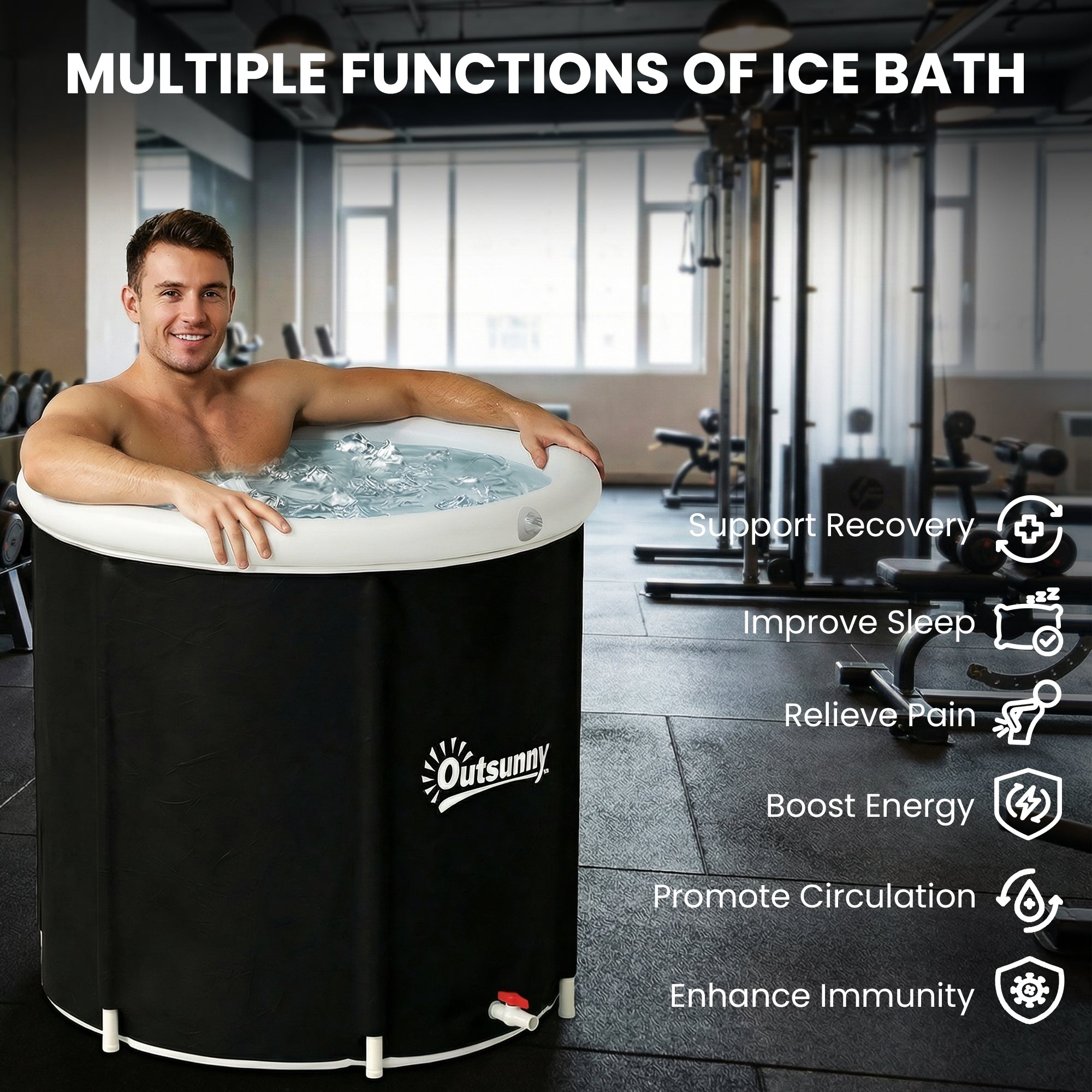 280 L (≈74 US gal) Inflatable Ice Bath — Portable Cold Water Recovery Tub with Cover & Pump, Multi-Layer Insulated Barrel, Indoor/Outdoor, Ø78 x 71 cm