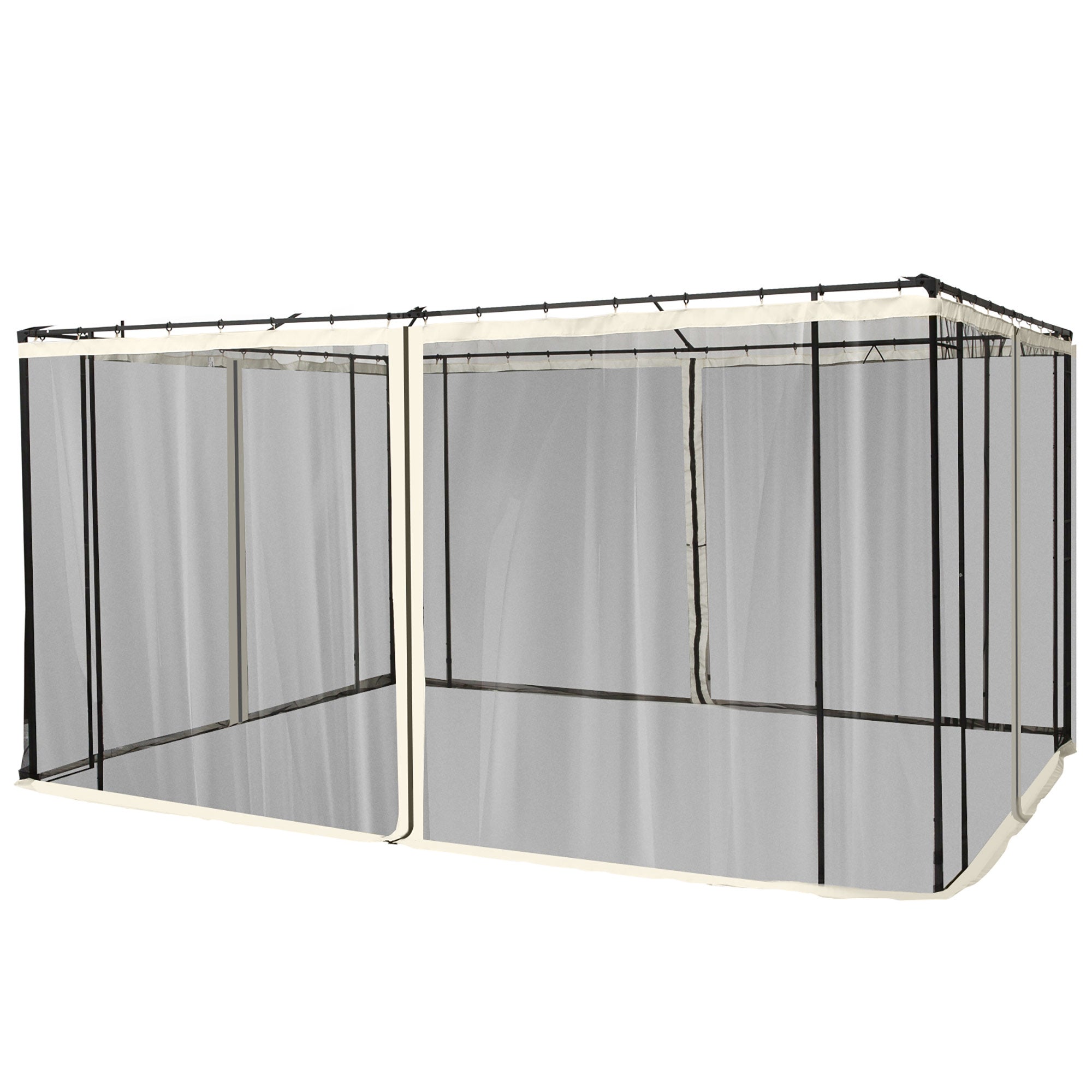 4 Side Panels 3.4x2 cm for Garden Gazebo Mesh Fabric with Zippers and Rings Black