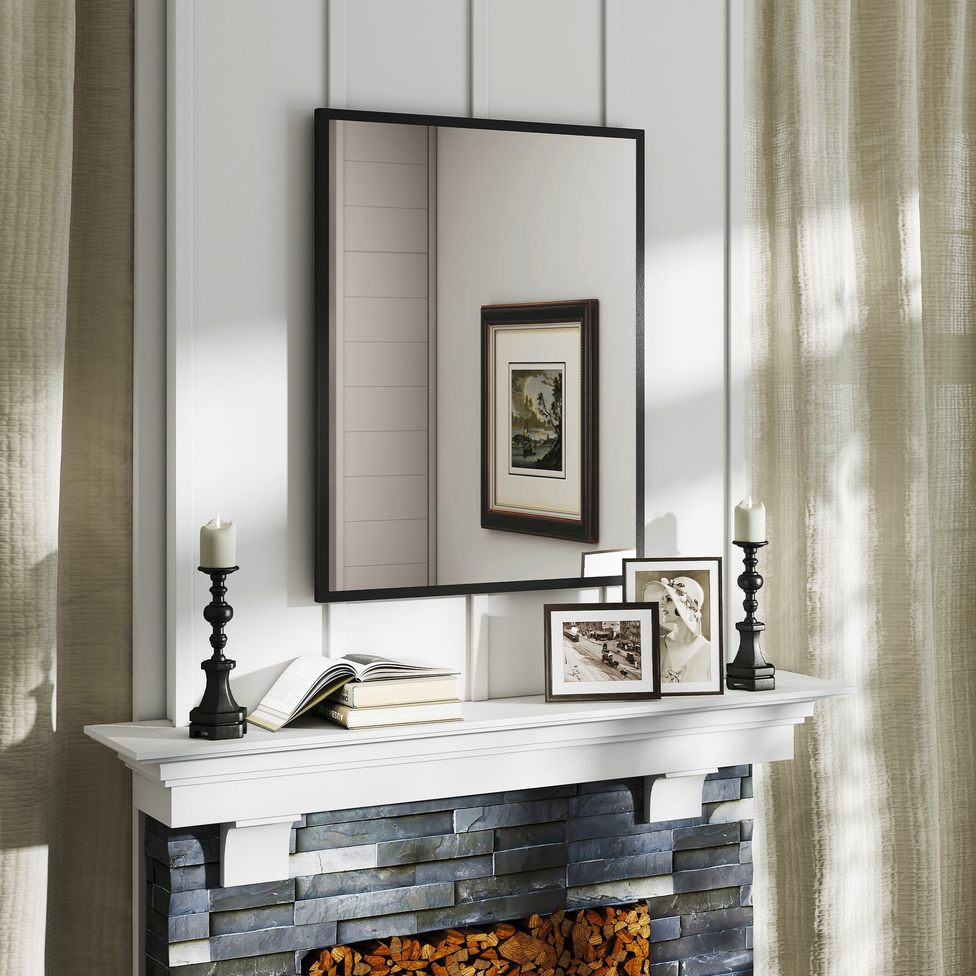 Rectangular Wall Mirror 27.6 x 35.4 in (70 x 90 cm), Black Wood Frame — Ideal for Bathroom, Living Room or Bedroom