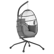 Hanging Egg Chair with Swing Stand Outdoor Garden with Foldable Basket Cushion and Headrest Hanging Swing for Indoor and Outdoor Load 120 kg Gray