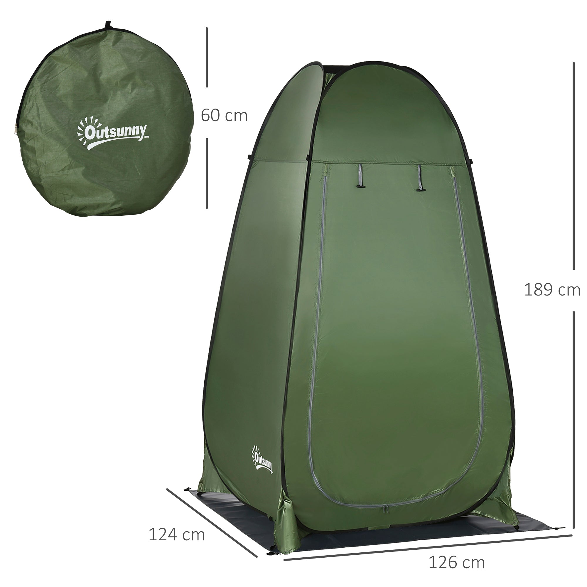 Pop up Shower Tent Toilet Tent Camping Changing Room with Carry Bag Mobile Outdoor Toilet Changing Room Storage Tent Dark Green 126 x 124 x 189 cm