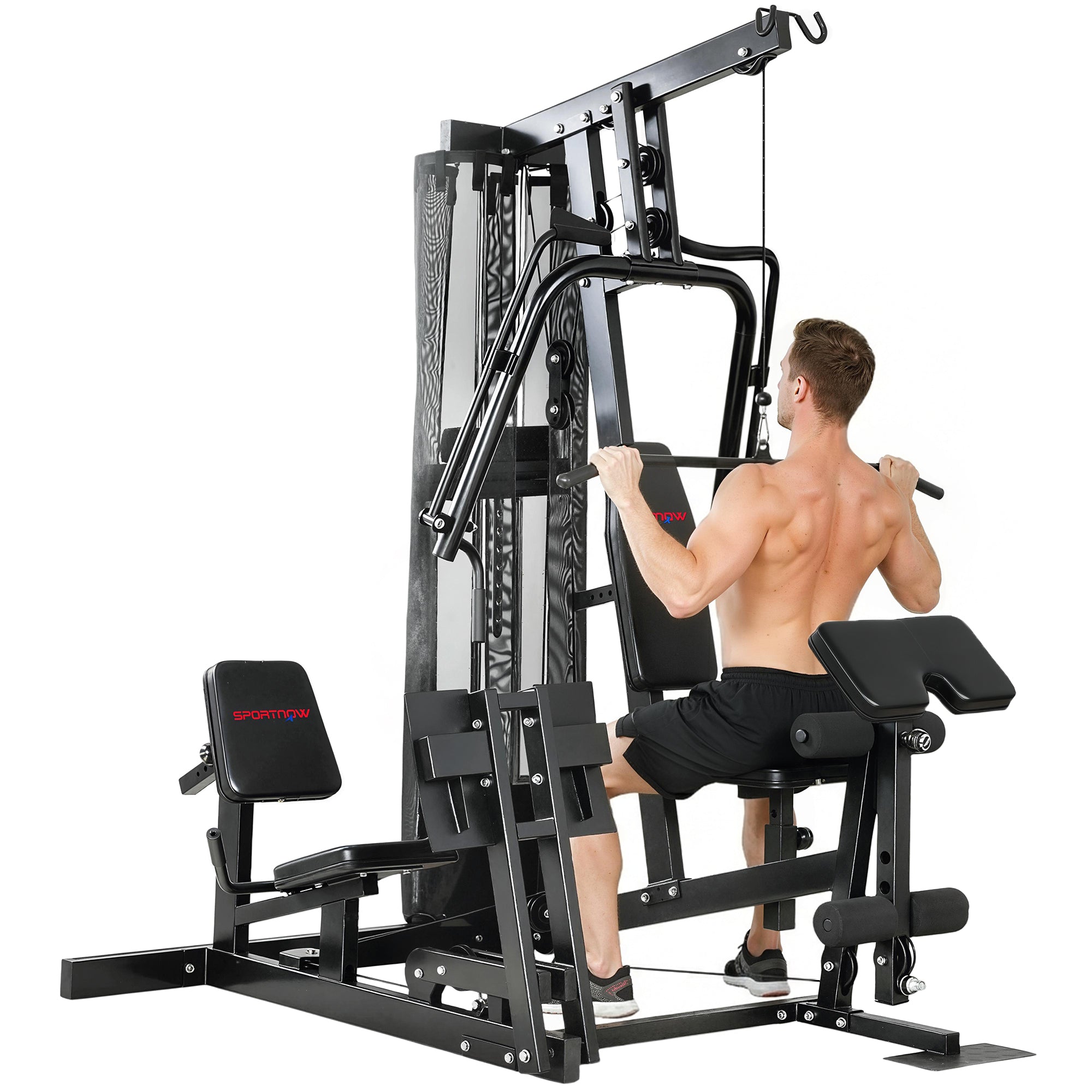 SPORTNOW Home Gym Station with Lat Pulldown & Butterfly Bar, 65 kg Weight Stack, Cable Leg Press — Multifunction Strength Trainer (Up to 120 kg Capacity)