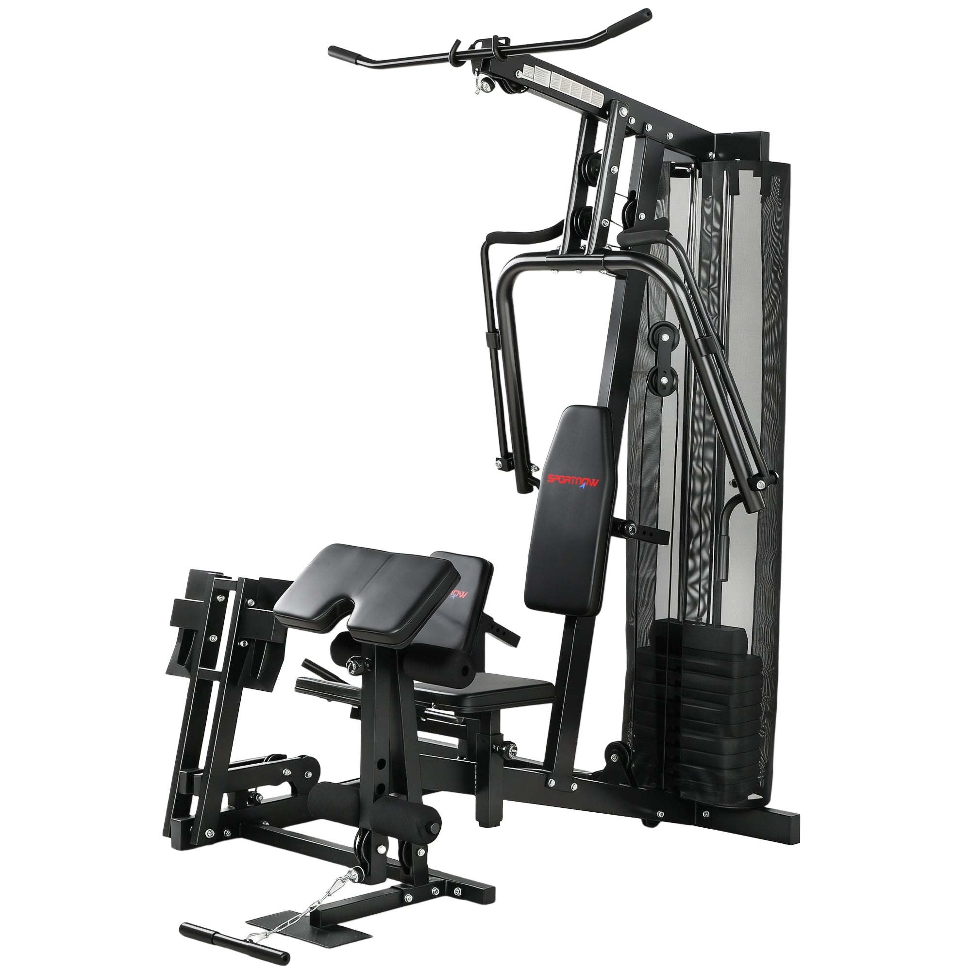 SPORTNOW Home Gym Station with Lat Pulldown & Butterfly Bar, 65 kg Weight Stack, Cable Leg Press — Multifunction Strength Trainer (Up to 120 kg Capacity)