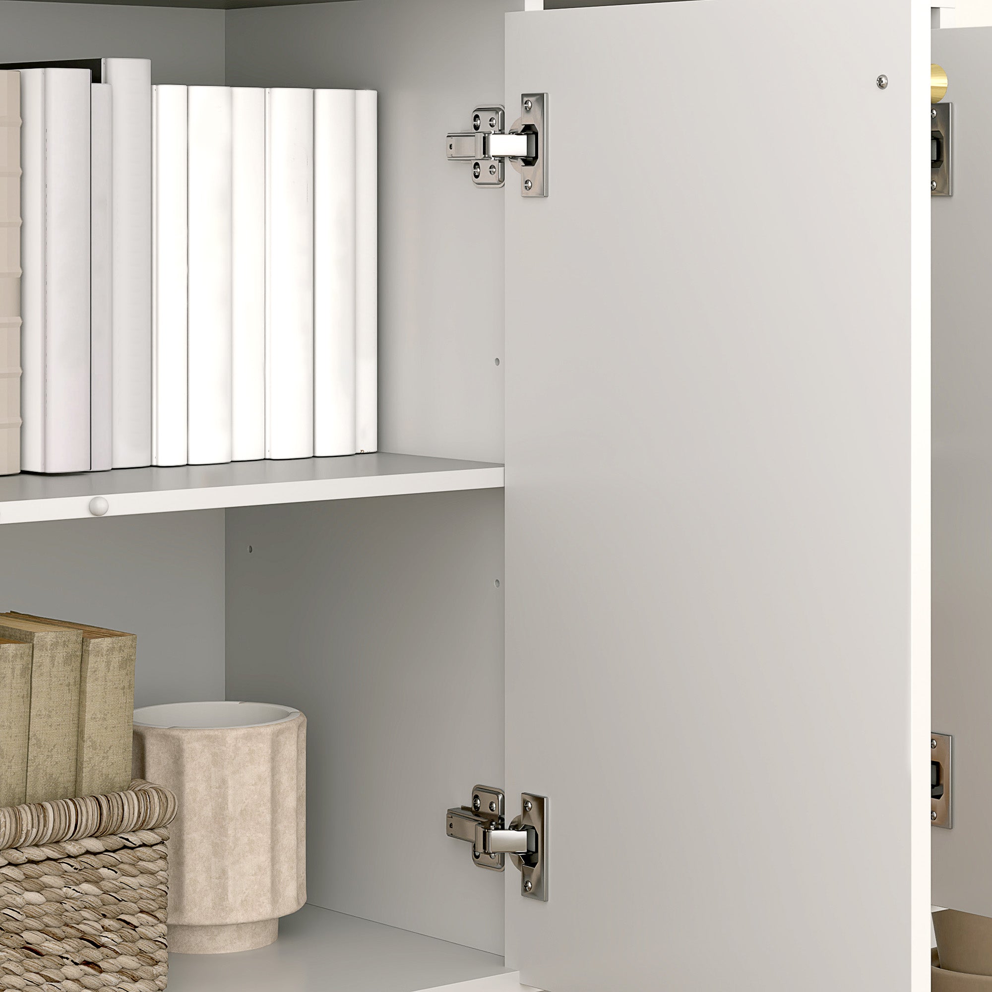 Sideboard 3 Doors Modern Living Room Sideboard with Adjustable Shelves and Golden Legs for Dining Room Entryway TV Stand up to 50 inches White 106.5x35x77.5 cm