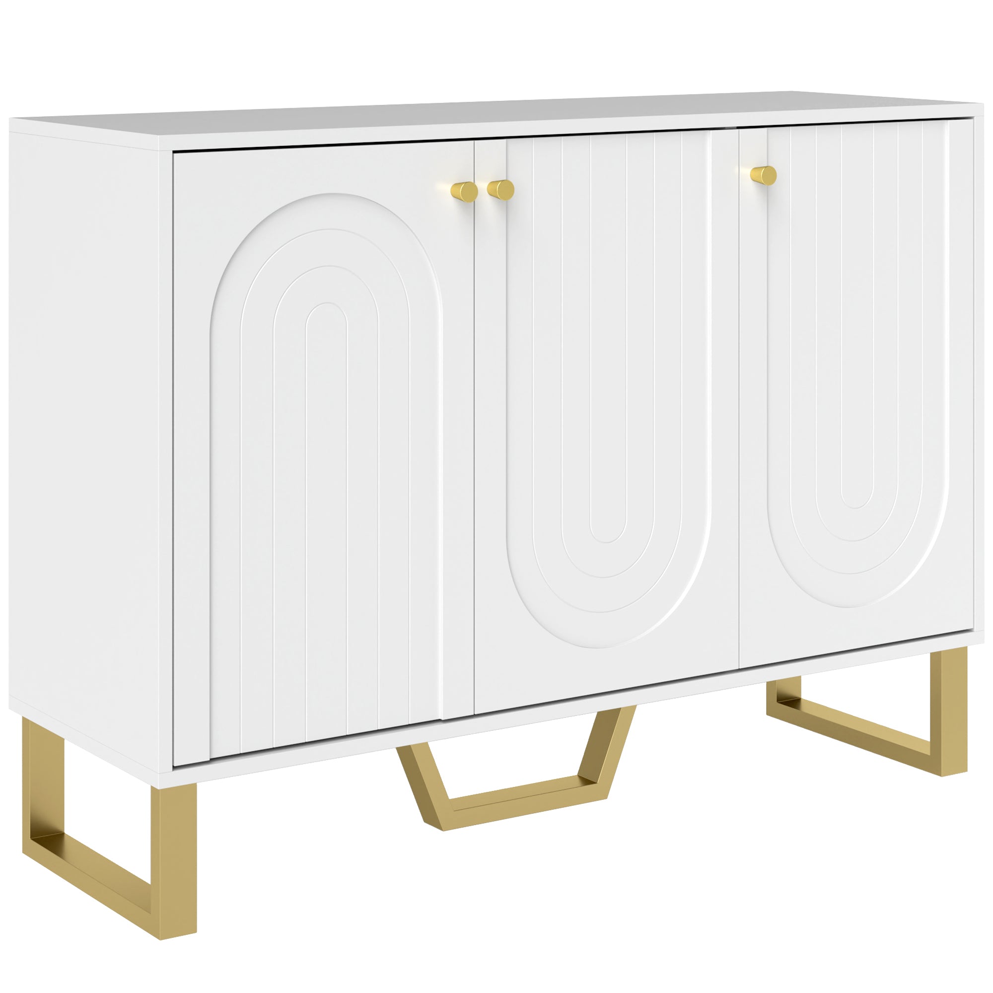 Sideboard 3 Doors Modern Living Room Sideboard with Adjustable Shelves and Golden Legs for Dining Room Entryway TV Stand up to 50 inches White 106.5x35x77.5 cm