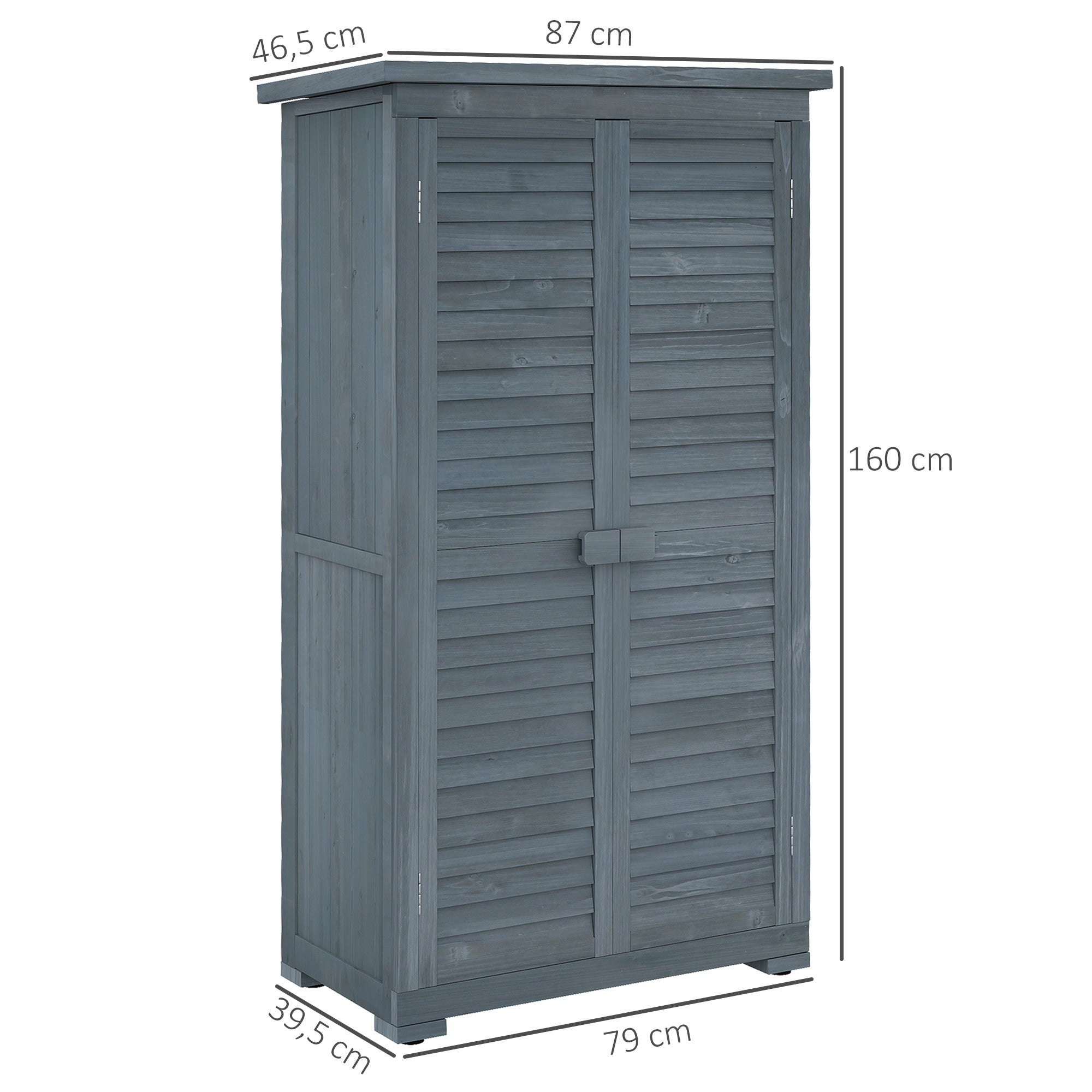 Wooden Shed Wooden Shed 0.31 m² 87x46.5x160 cm Outdoor Wooden Cabinet with 2 Doors and 2 Interior Shelves for Patio Terrace Gray