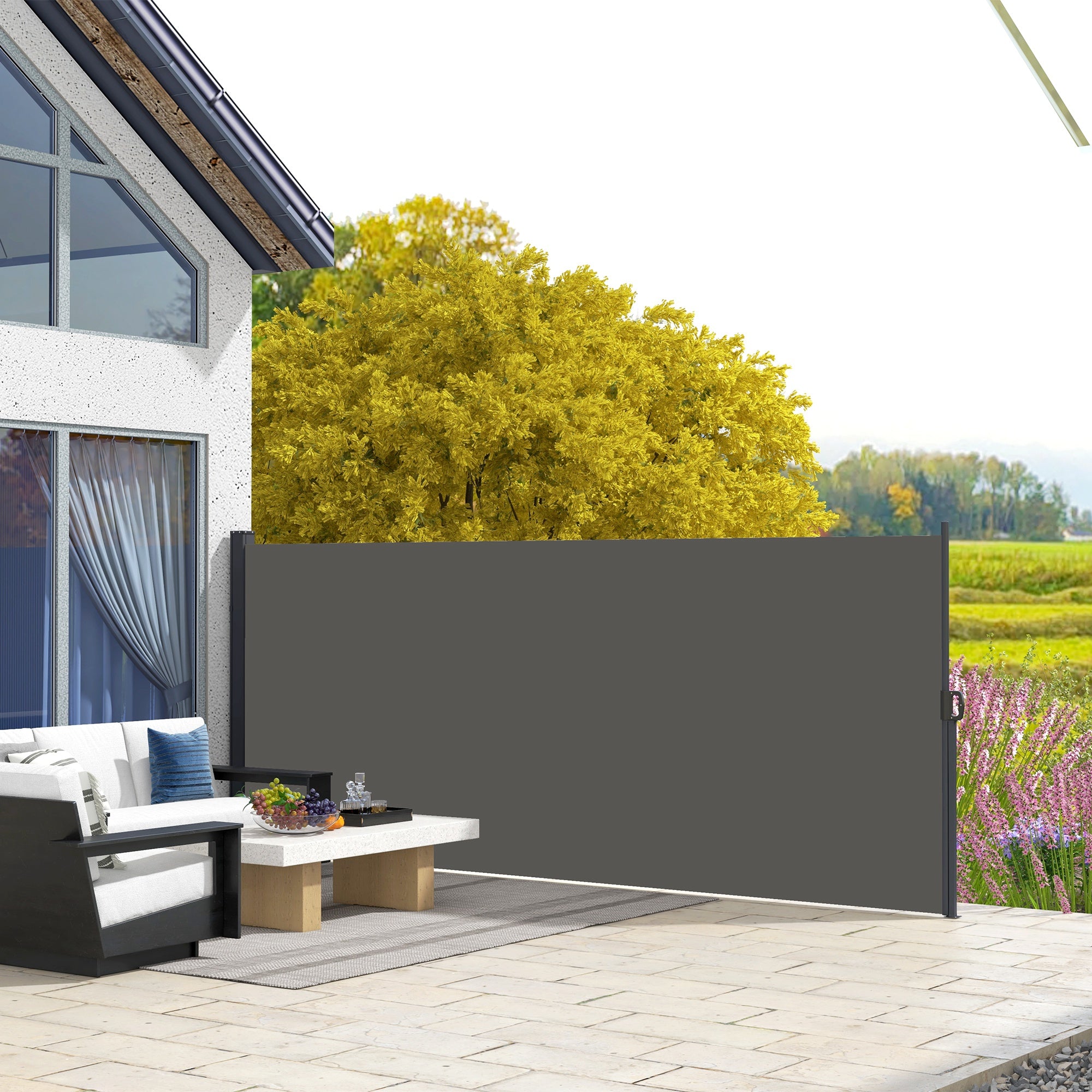 Side Awning Wind Protection Paravent Retractable Garden Fence 4 x 1.80 m Aluminum Polyester Anti-UV High Density 180 g/m² Dark Gray