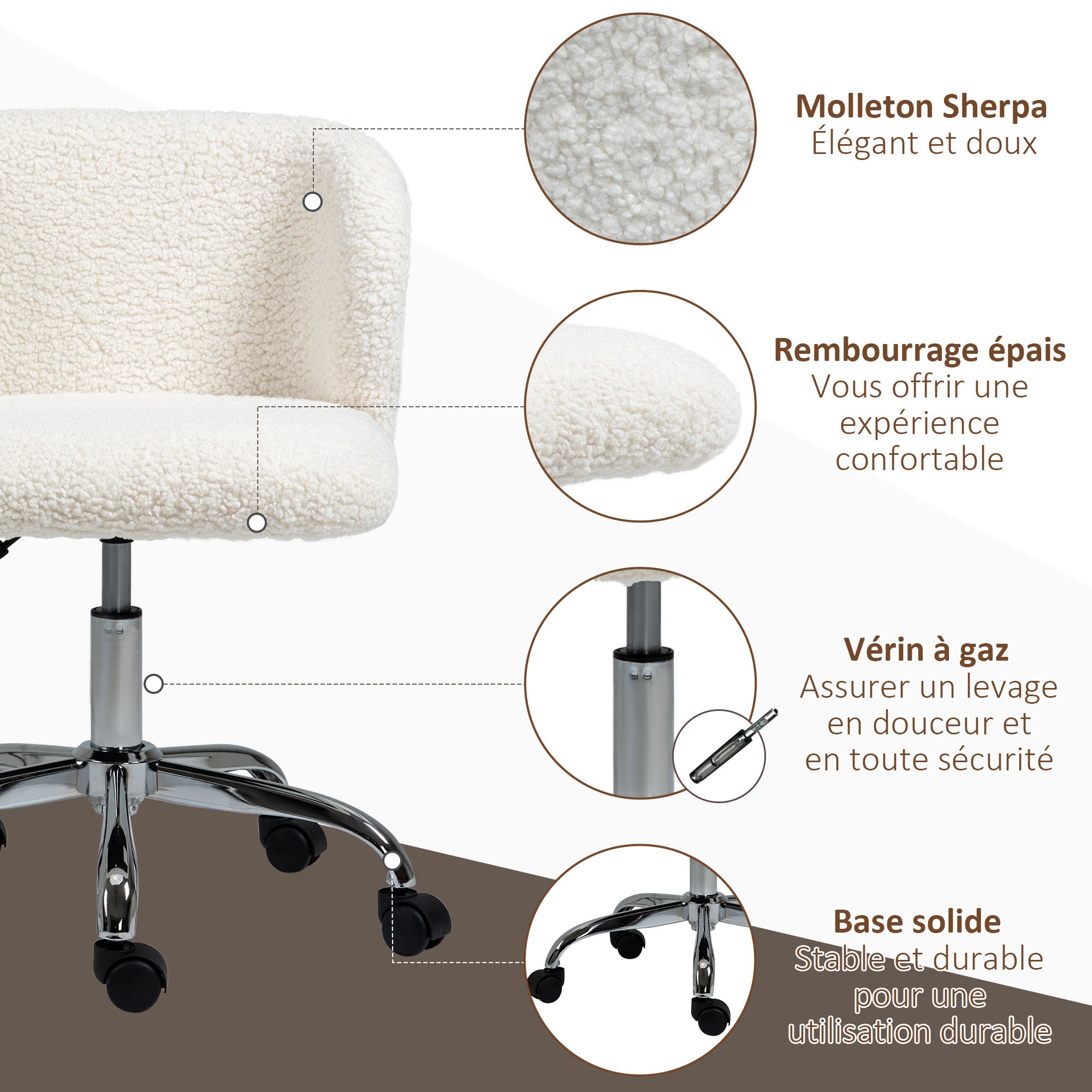 Design Office Chair - adjustable height, swivel - chrome-plated steel base with looped wool effect coating