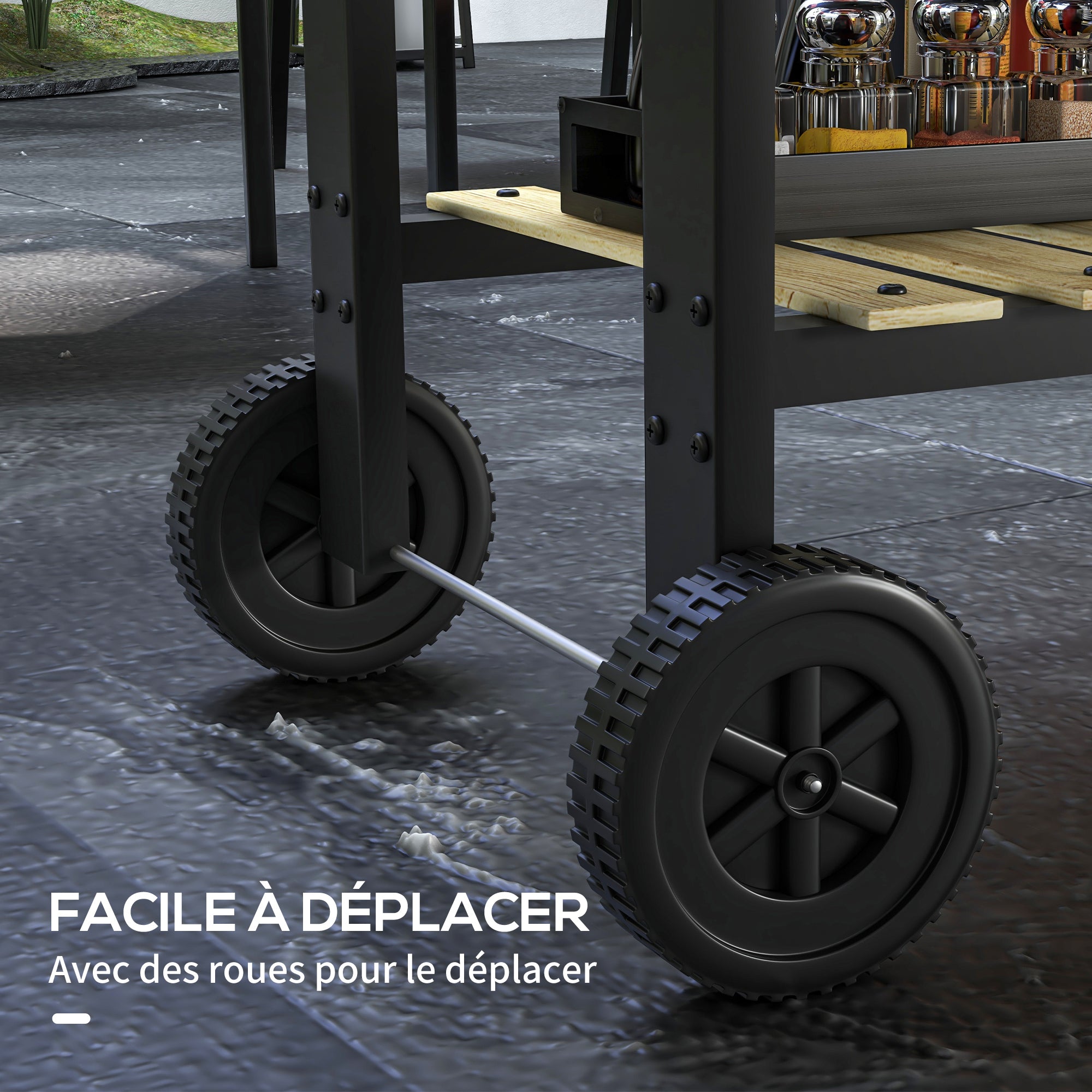 Charcoal BBQ Grill with Adjustable Double Grill, 2 Wheels, and 2 Shelves dim. 113L x 53.5W x 82.5H cm Black