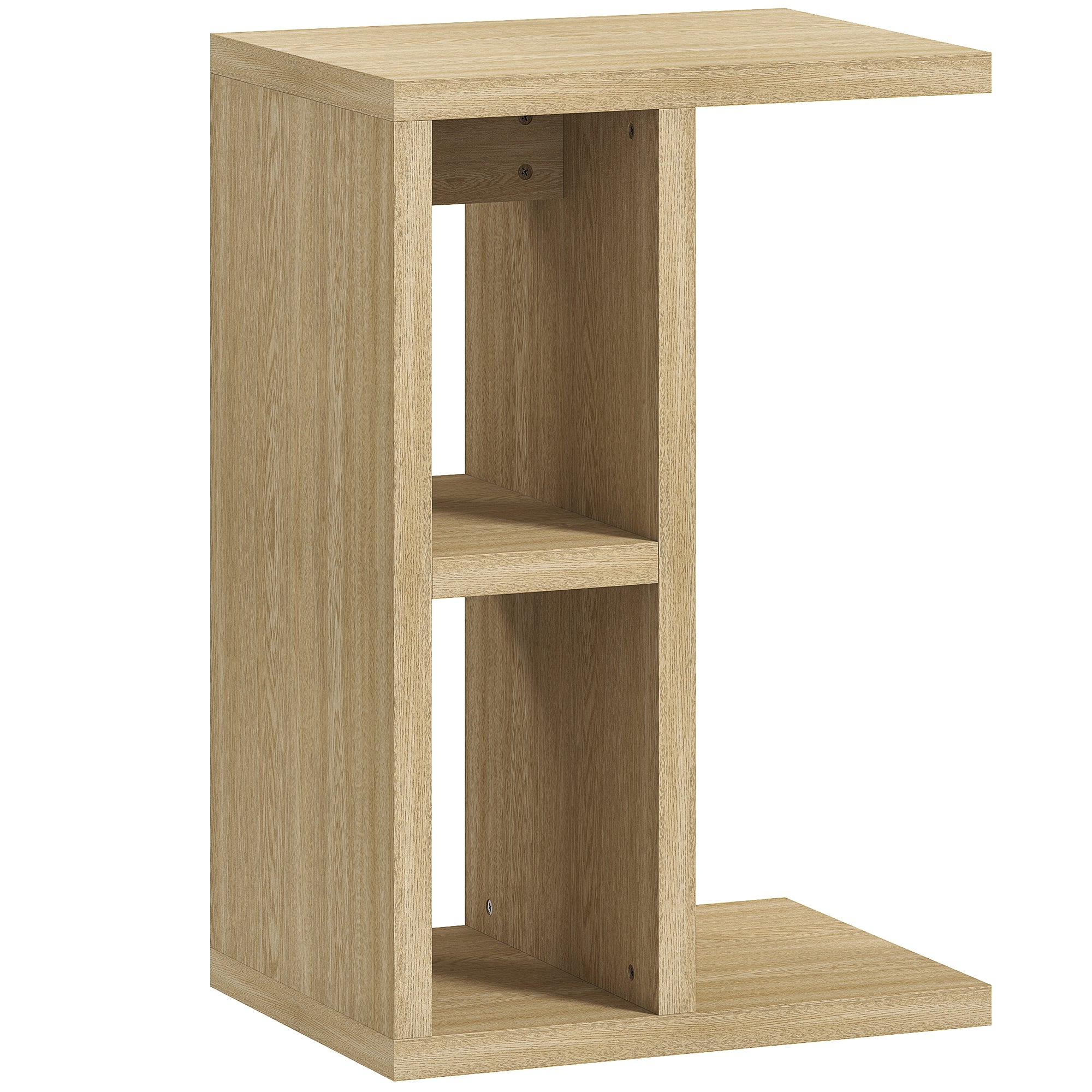 3-Tier Side Table, C Shaped End Table with 2 Open Compartments, Coffee Table for Living Room, Bedroom, 40 x 29.8 x 60 cm, Oak
