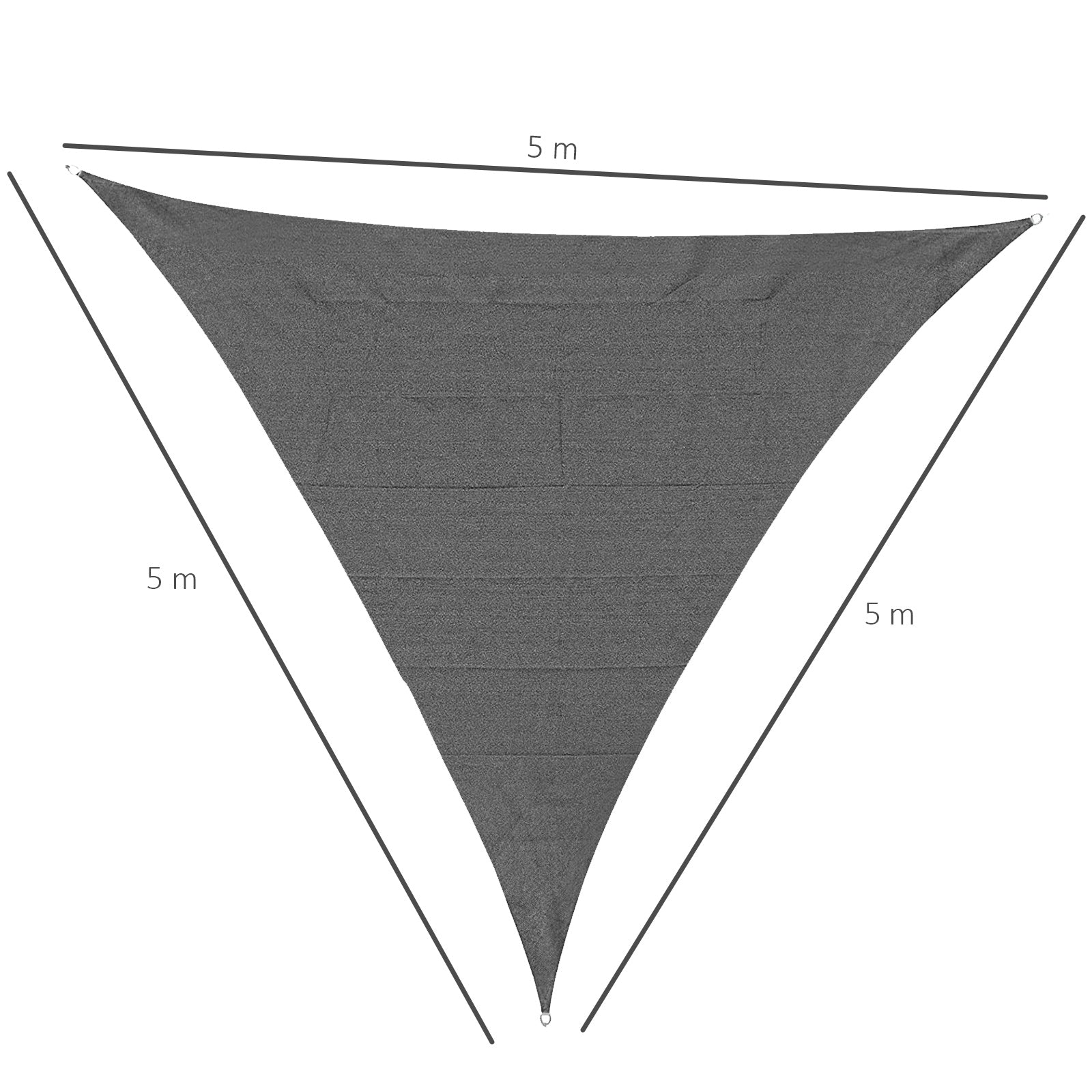 Large Triangular Shade Sail 5 x 5 x 5 m High Density UV-Resistant Polyethylene Gray Color
