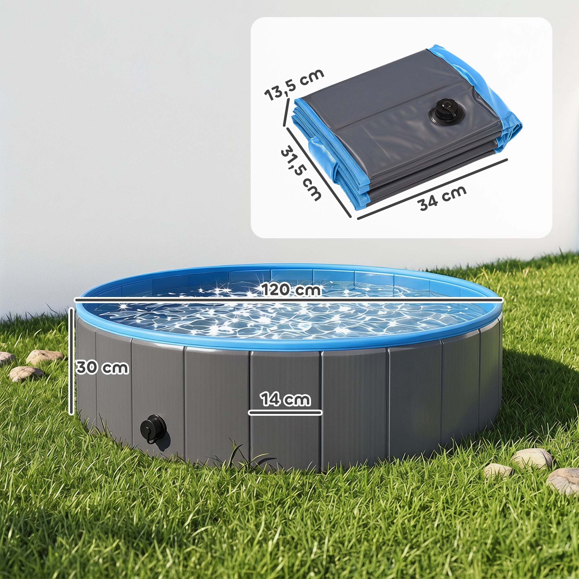 Foldable Dog Pool for Medium & Large Dogs – 120 x 30 cm (47 x 12 in), Non-Slip Indoor/Outdoor Paddling Pool, Dark Gray