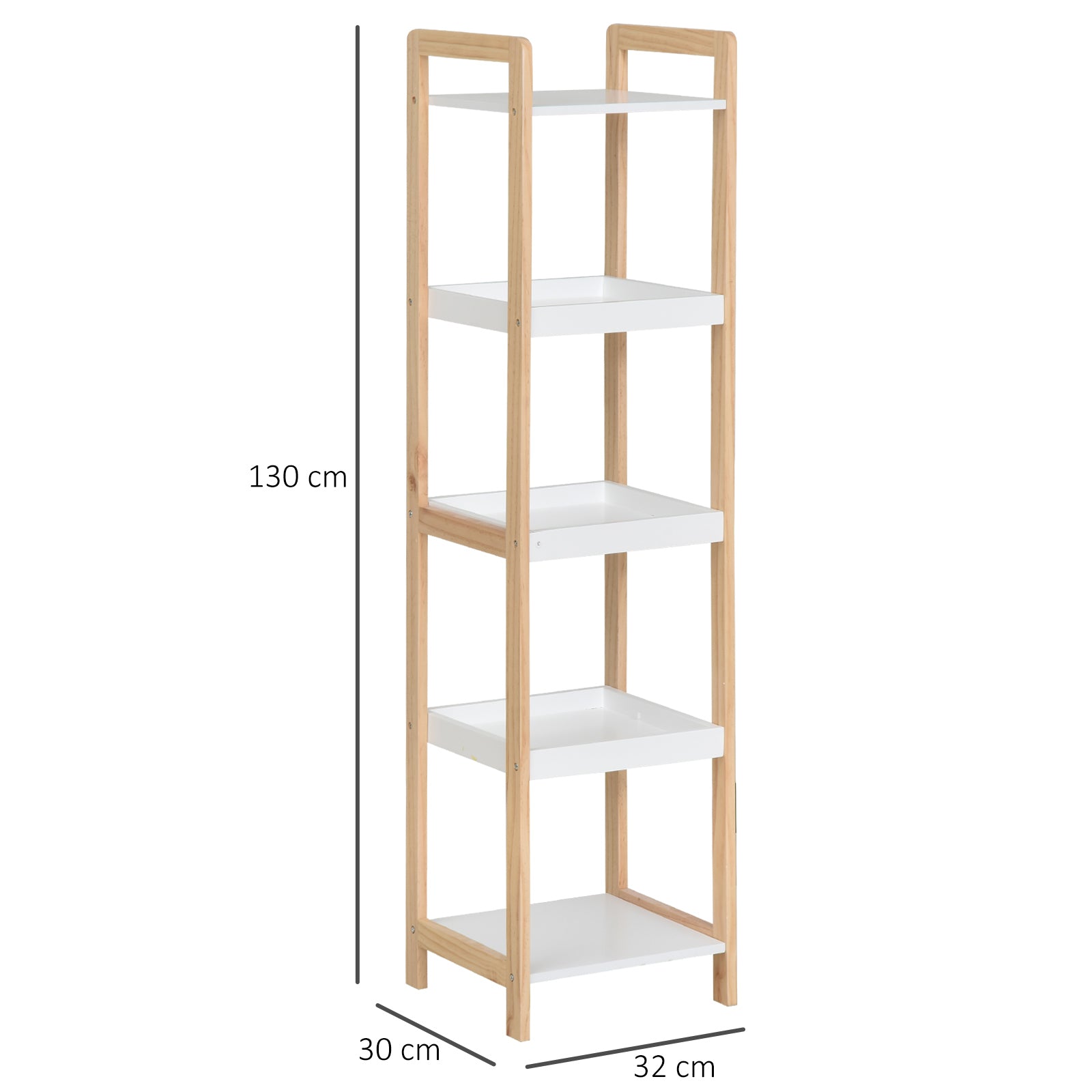 Bamboo Bathroom Shelf Stand 3 Baskets + 2 Shelves dim. 32L x 30w x 130H cm Beige White