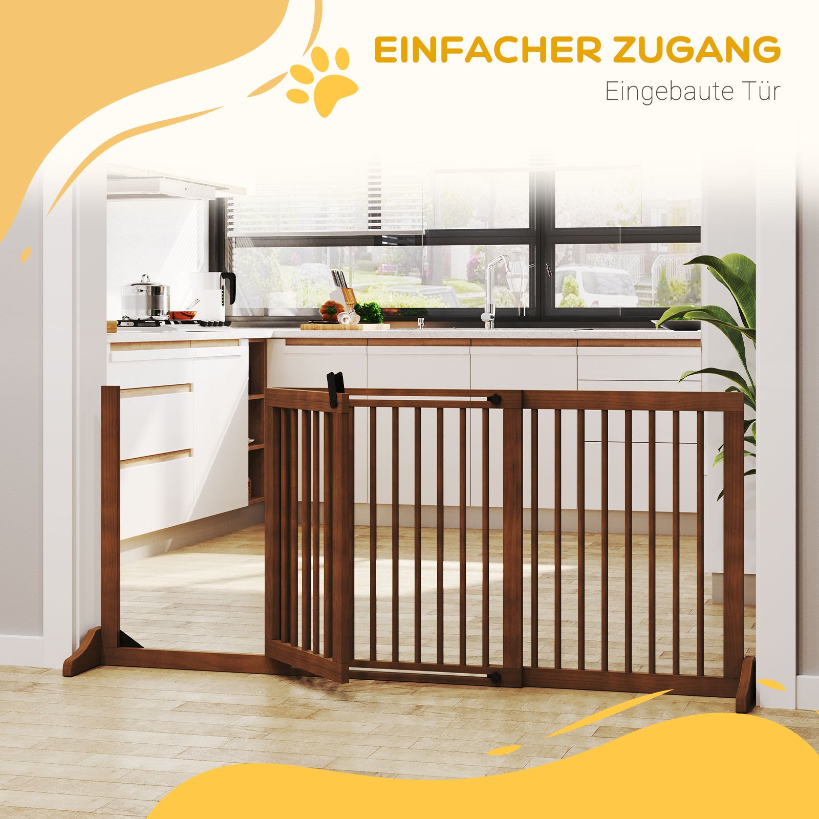 Dog Barrier Door Guard Protection Gate made of Wood Freestanding Dog Gate with Door Dog Barrier Configuration Gate for Fireplace & Oven Brown 113-166 x 36 x 71 cm