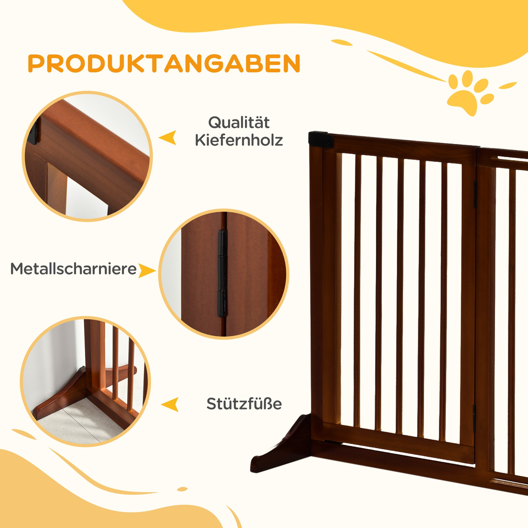 Dog Barrier Door Guard Protection Gate made of Wood Freestanding Dog Gate with Door Dog Barrier Configuration Gate for Fireplace & Oven Brown 113-166 x 36 x 71 cm