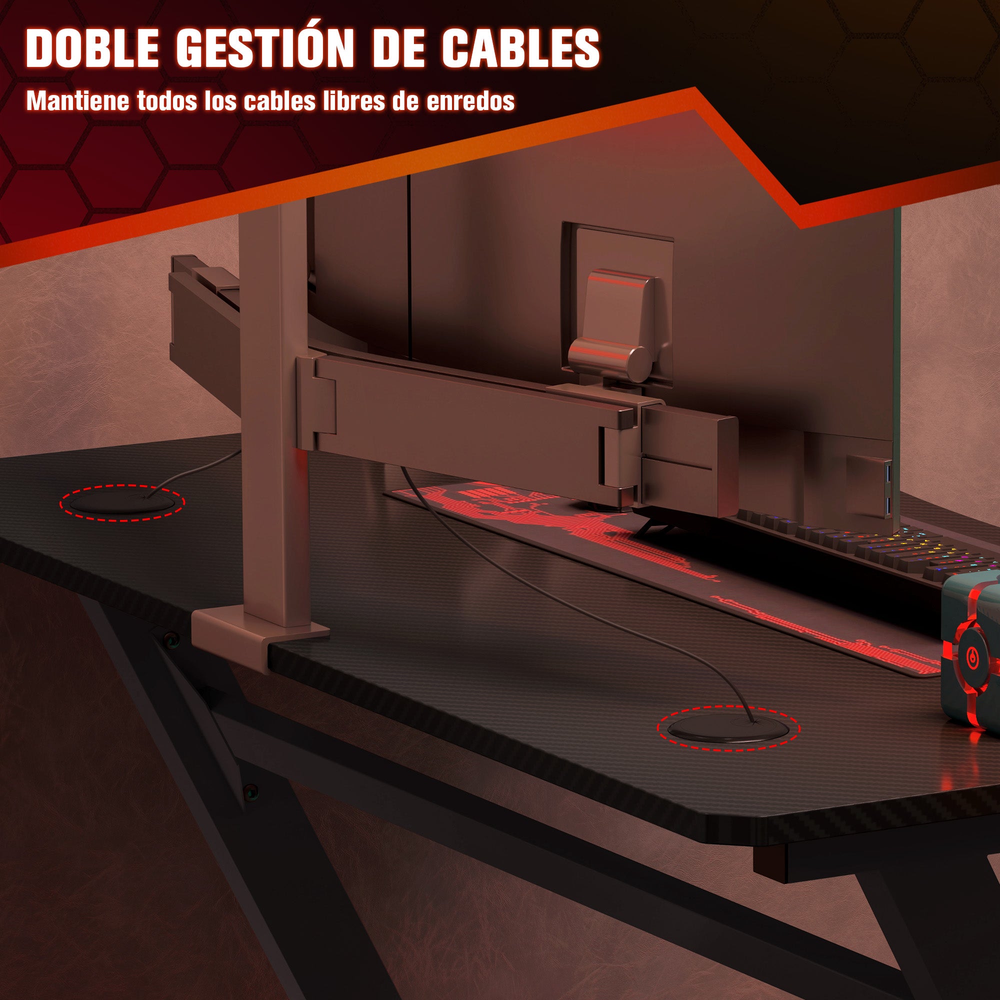 Gaming Desk 120x65x74.5 cm Ergonomic Gaming Desk for PC Computer with Cup Holder Headphone Hook and Adjustable Feet Carbon Fiber Effect Black