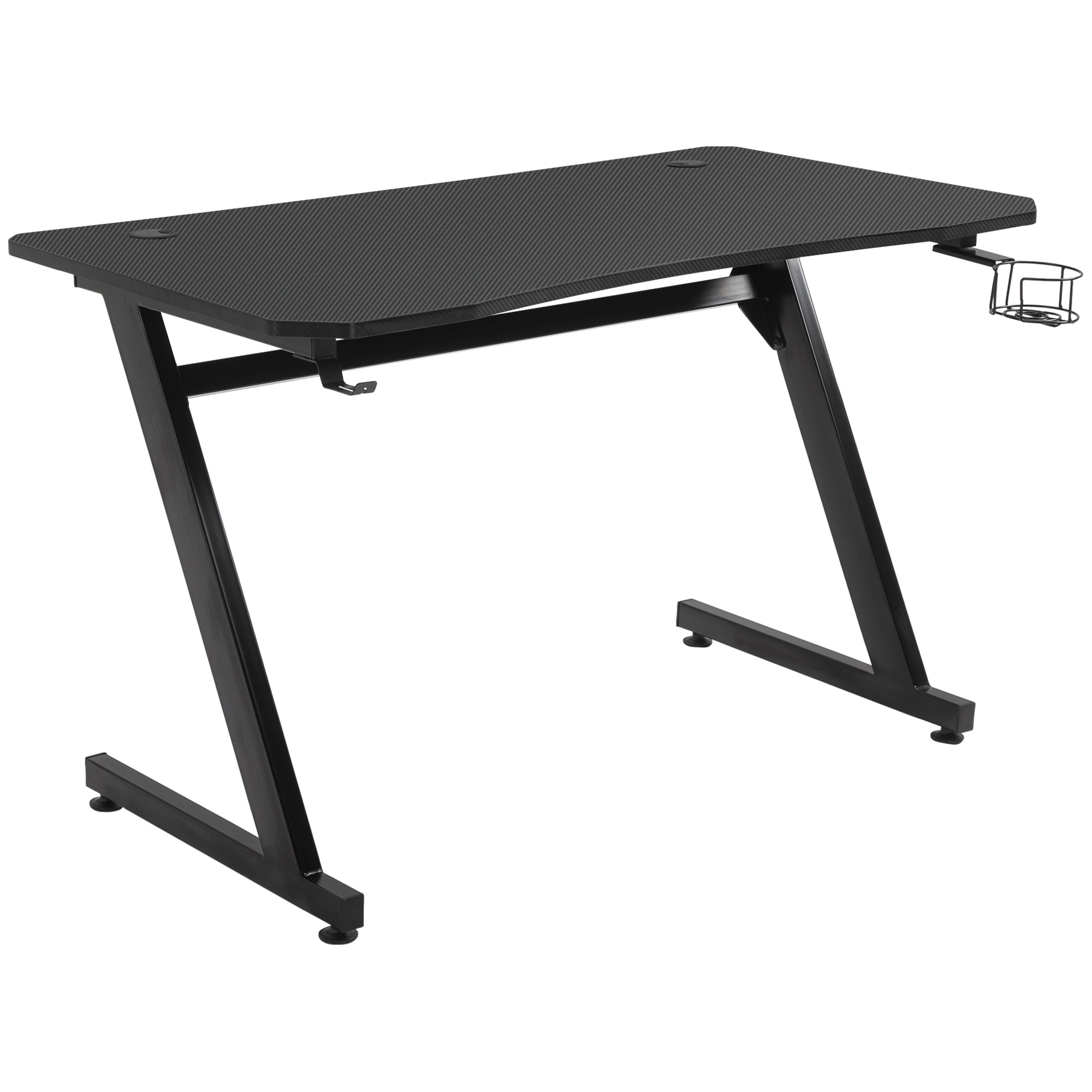 Gaming Desk 120x65x74.5 cm Ergonomic Gaming Desk for PC Computer with Cup Holder Headphone Hook and Adjustable Feet Carbon Fiber Effect Black