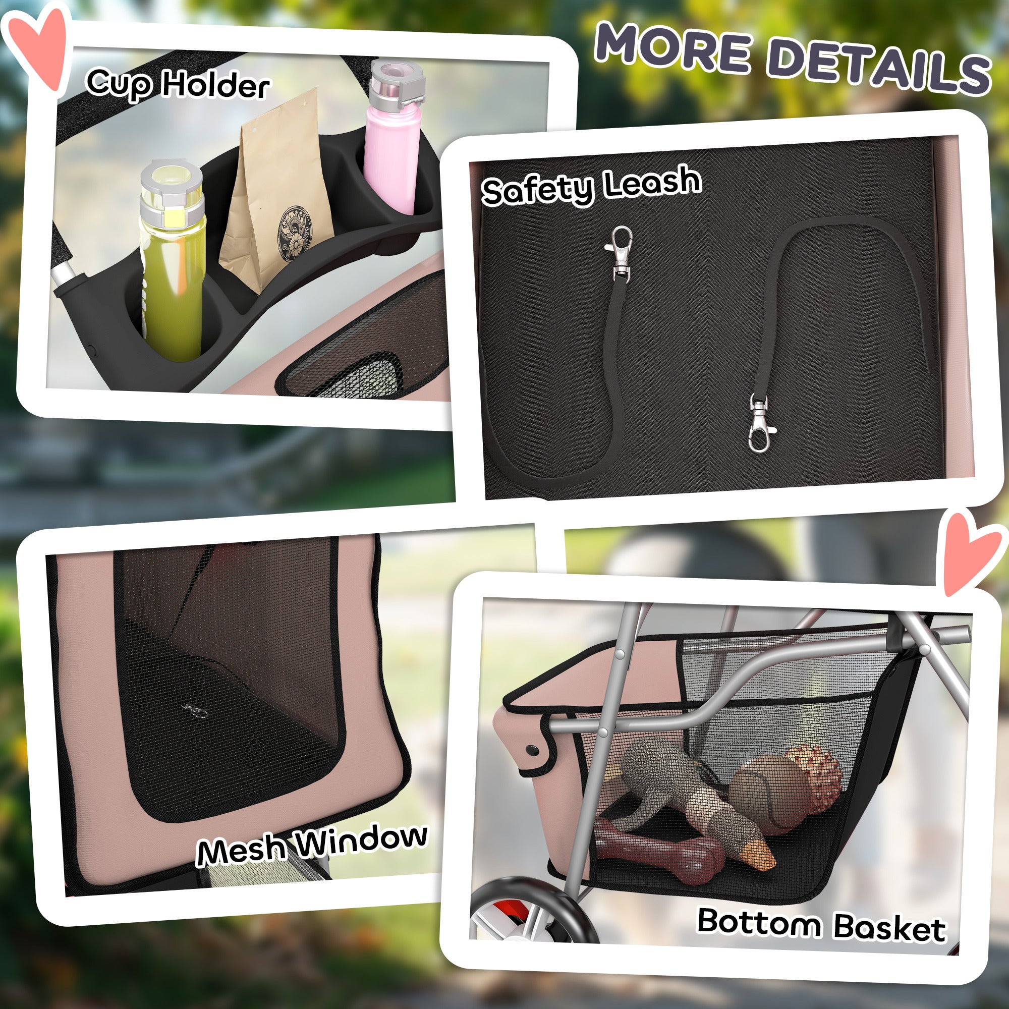 Foldable Pet Stroller — Steel Frame, 600D Oxford Fabric, Cup Holder & Storage, Coffee (29.5 x 17.7 x 38.2 in)