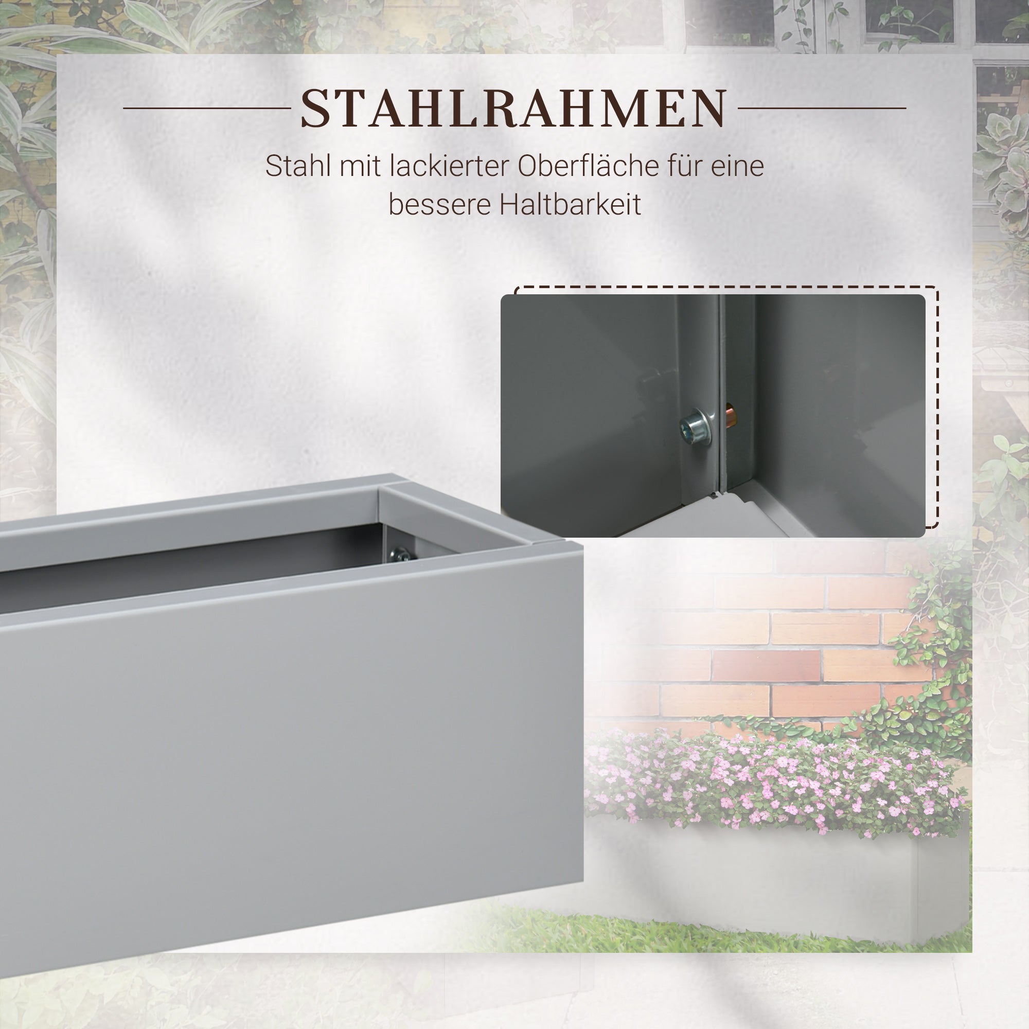 Flower Box Planter, Herb Planter with Drainage Hole, Steel Planter Flower Pot Planter Vessel, for Balcony, Terrace, Gray, 91 x 22 x 22cm