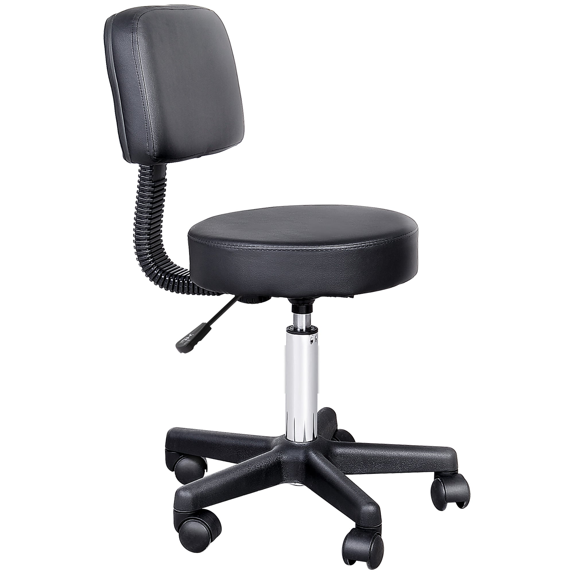 Black Height Adjustable Swivel Massage Stool with Ergonomic Backrest and Casters
