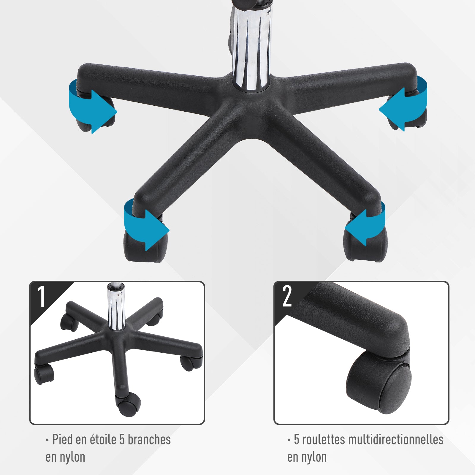 Black Height Adjustable Swivel Massage Stool with Ergonomic Backrest and Casters