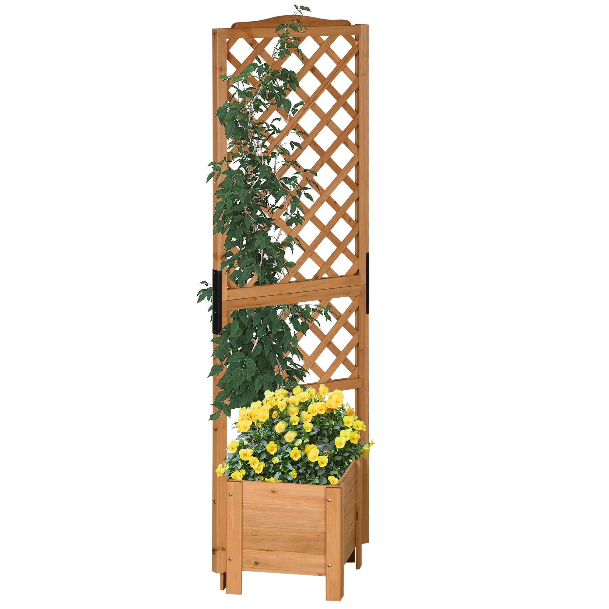Raised Planter with Trellis for Flowers Plants - 54.5L x 52W x 180H cm - Pre-Oiled Fir Wood