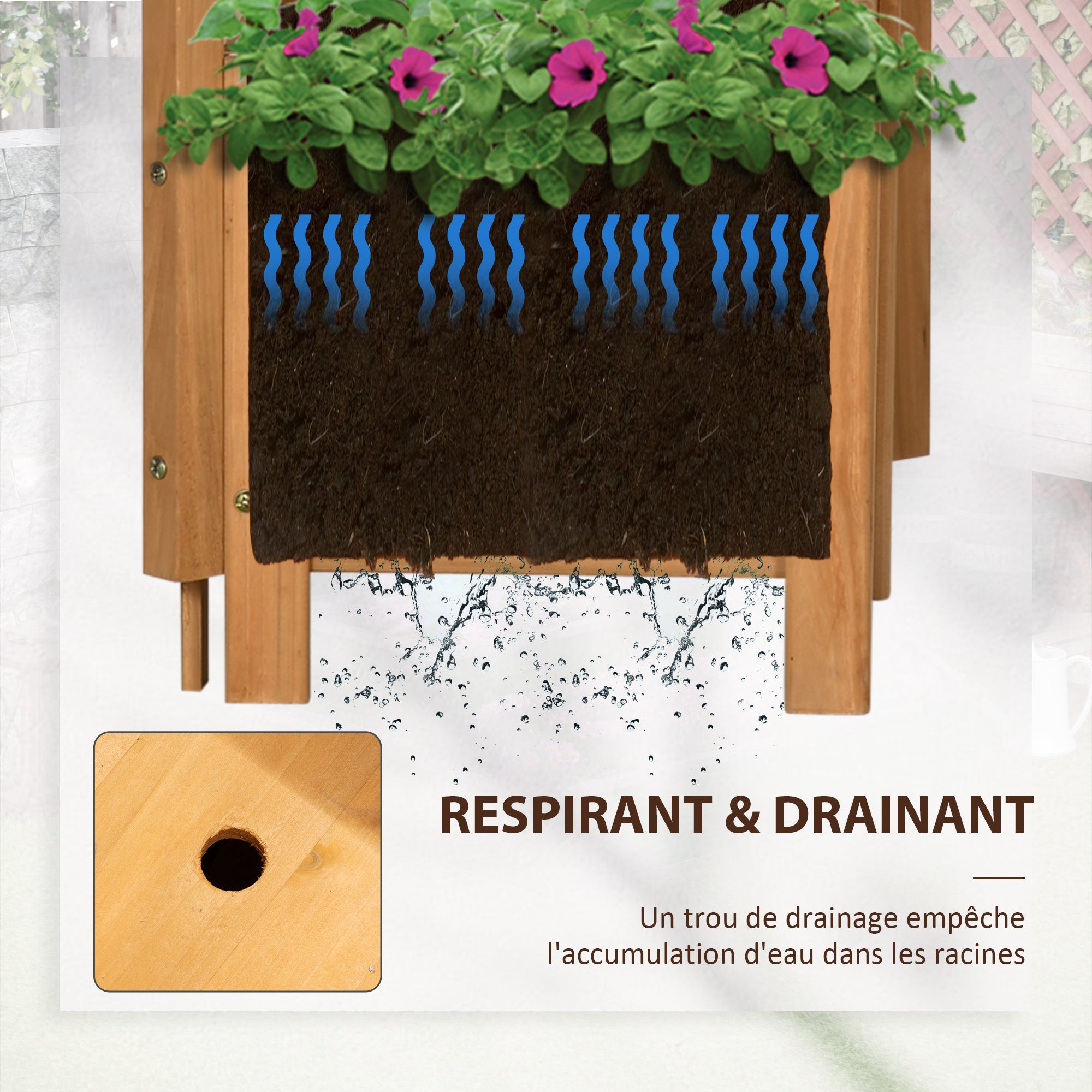 Raised Planter with Trellis for Flowers Plants - 54.5L x 52W x 180H cm - Pre-Oiled Fir Wood