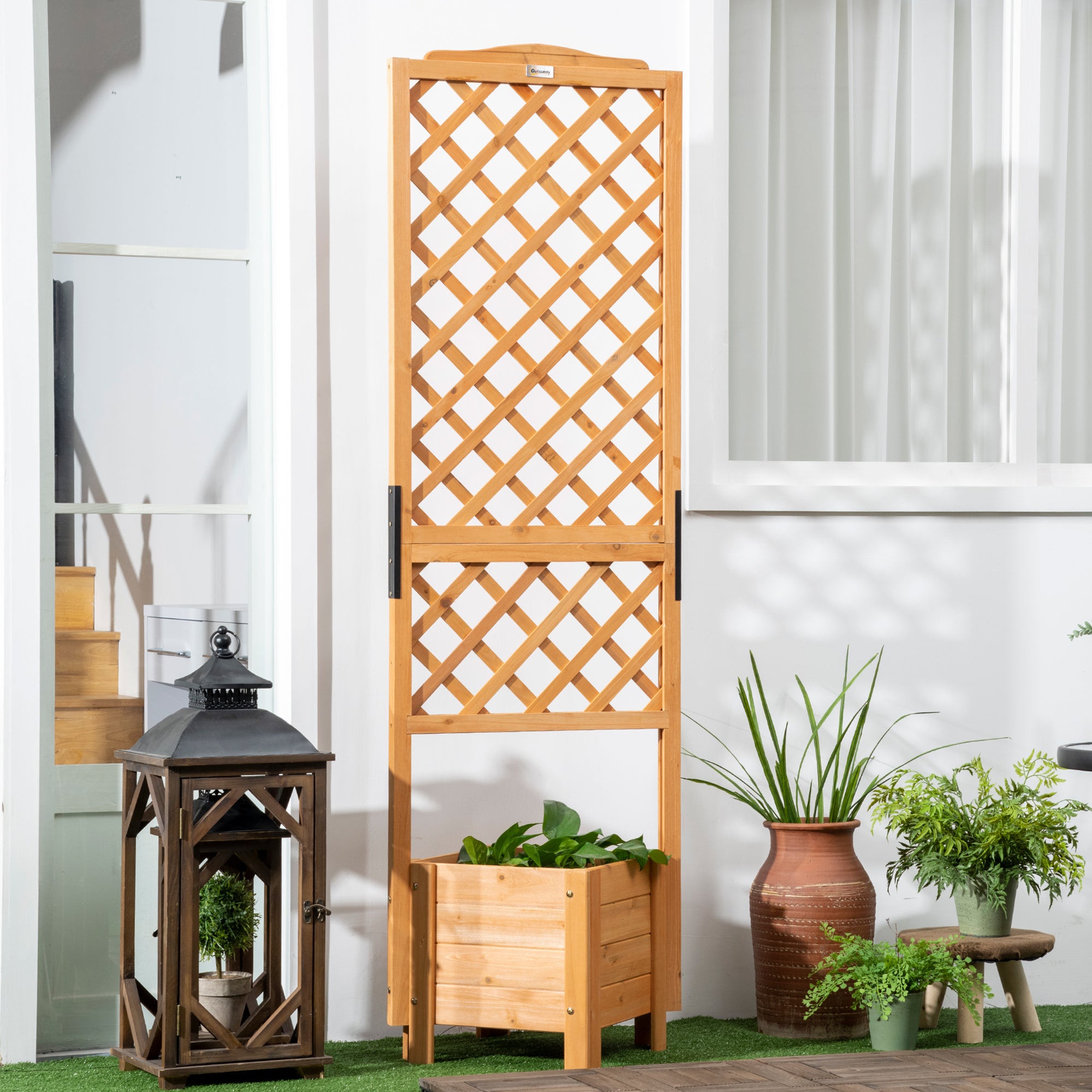 Raised Planter with Trellis for Flowers Plants - 54.5L x 52W x 180H cm - Pre-Oiled Fir Wood