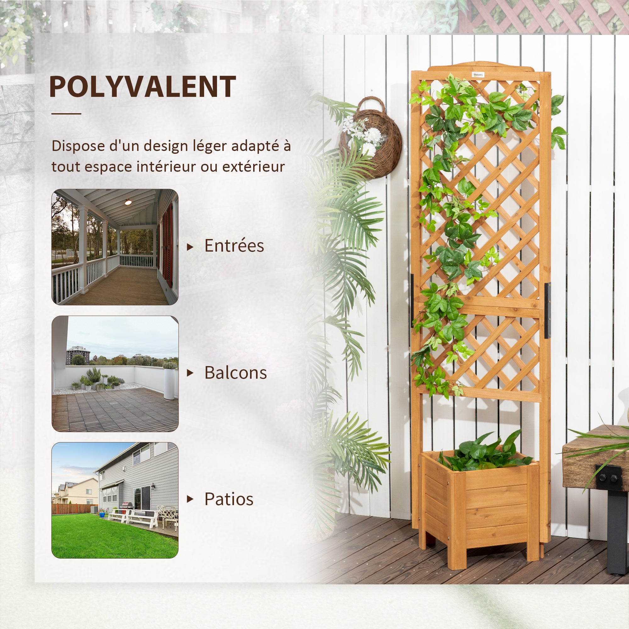 Raised Planter with Trellis for Flowers Plants - 54.5L x 52W x 180H cm - Pre-Oiled Fir Wood