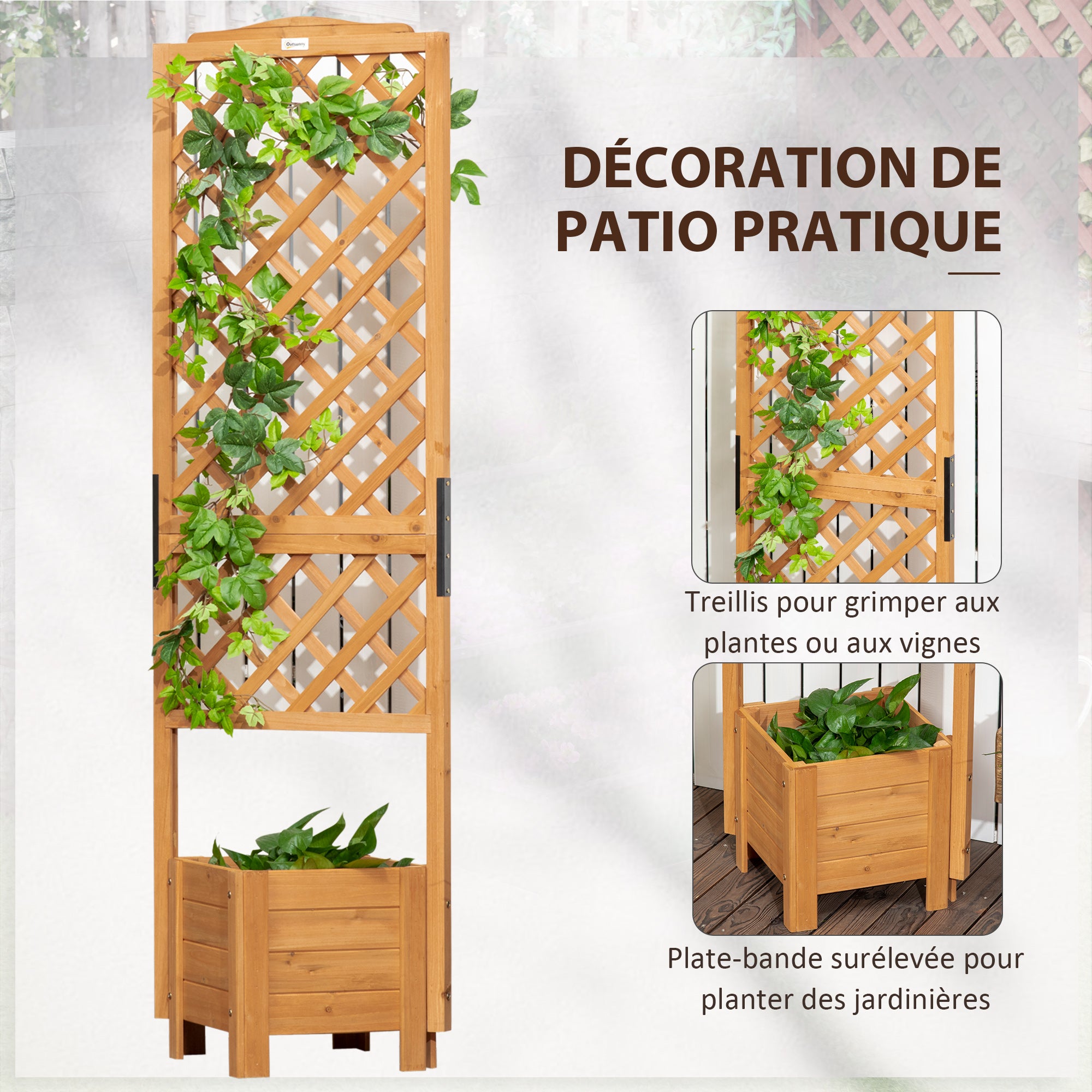 Raised Planter with Trellis for Flowers Plants - 54.5L x 52W x 180H cm - Pre-Oiled Fir Wood