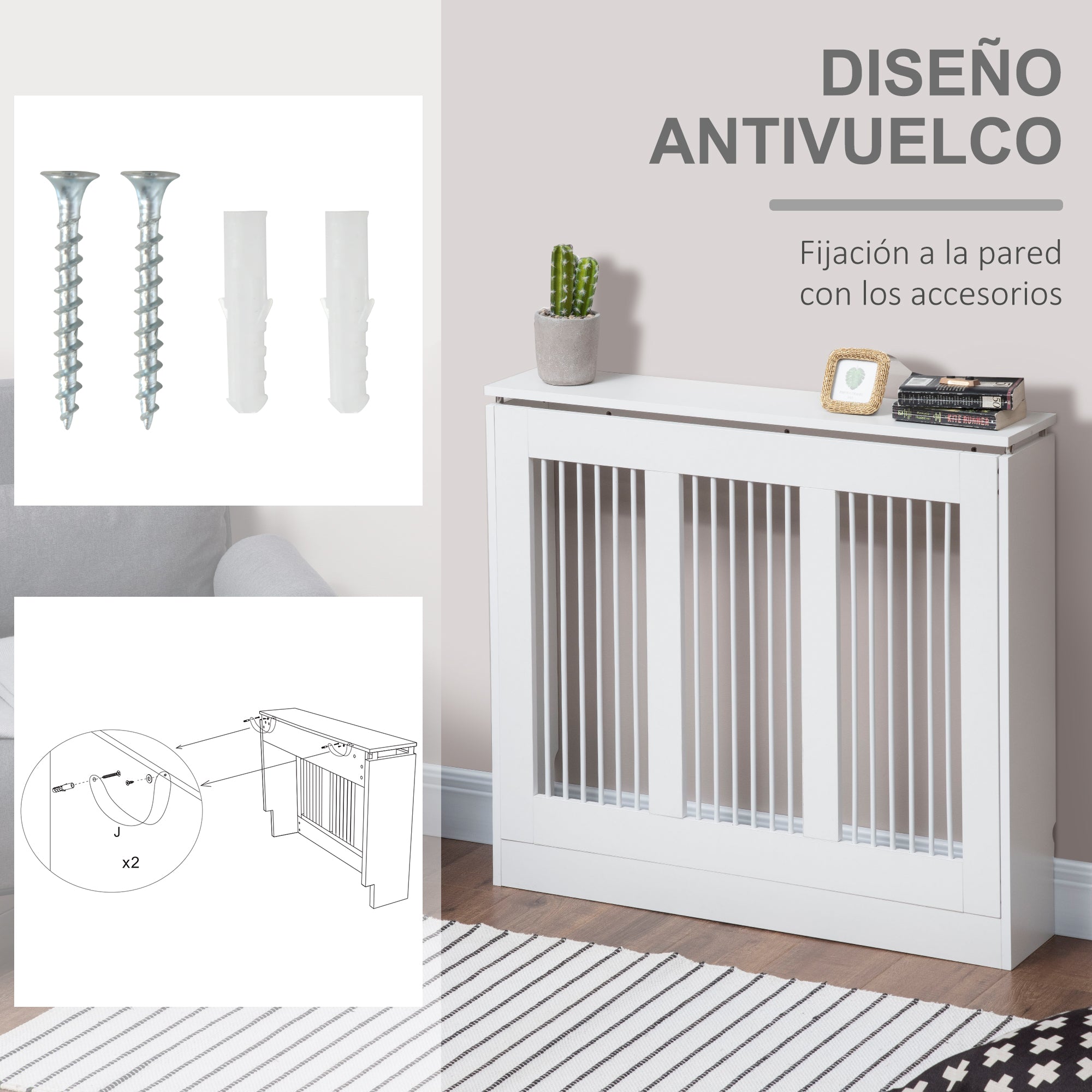 White Radiator Cover 90x18x84 cm MDF Modern Design Vertical Radiator Shelf for Living Room Bedroom