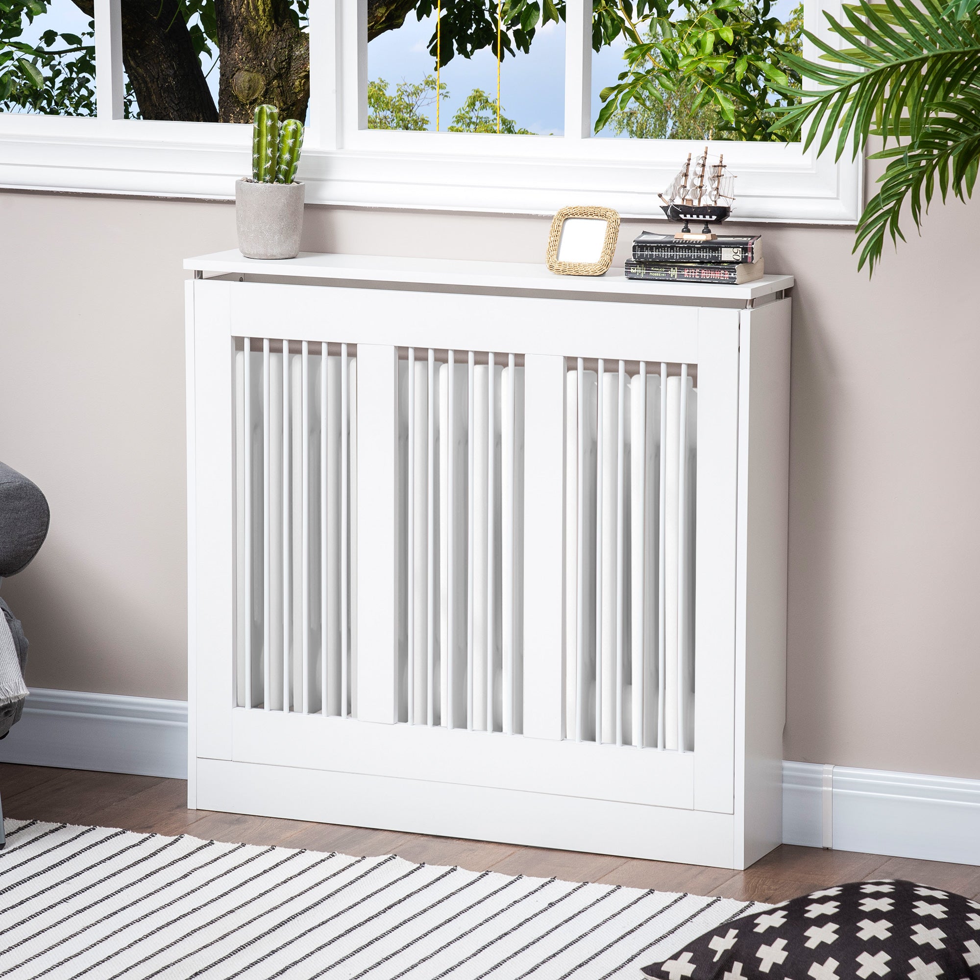 White Radiator Cover 90x18x84 cm MDF Modern Design Vertical Radiator Shelf for Living Room Bedroom