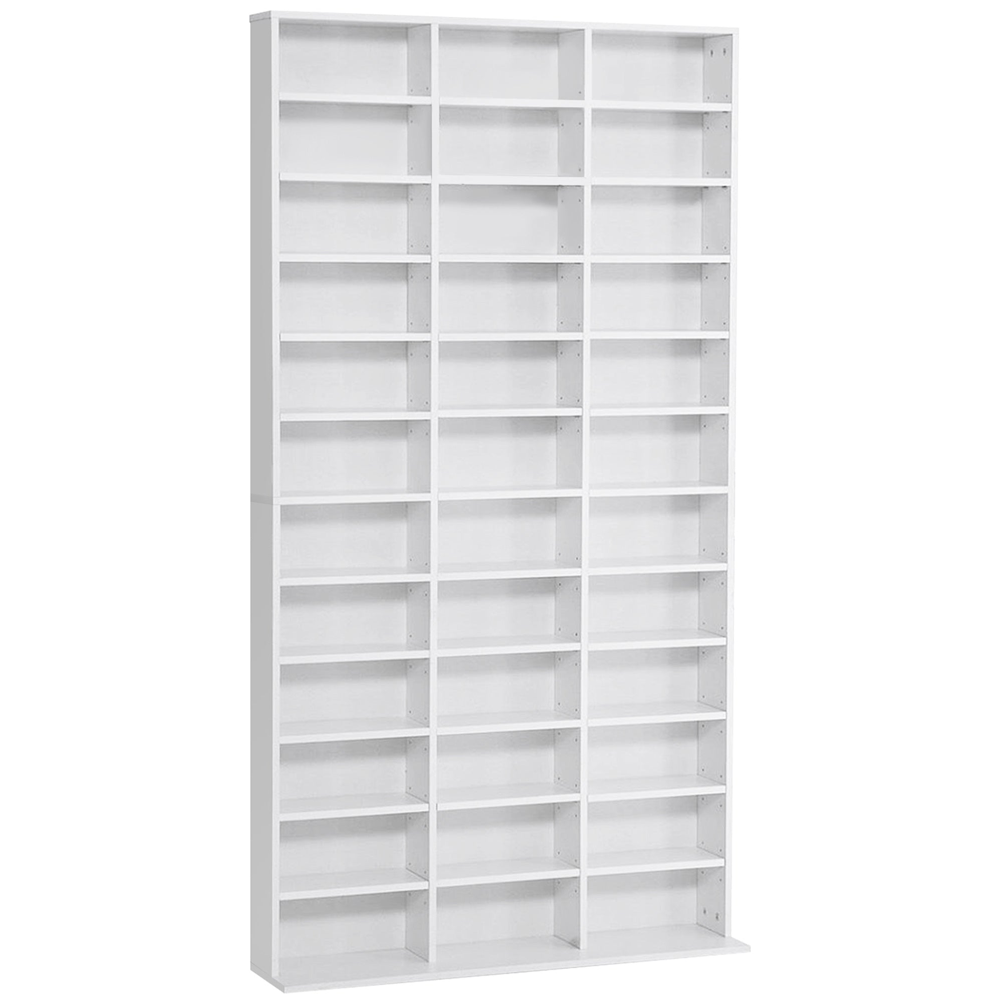 CD/DVD Storage Shelf Storage Cabinet for 1116 CDs 36 Height-Adjustable Compartments 195 x 102 x 23.5 cm White