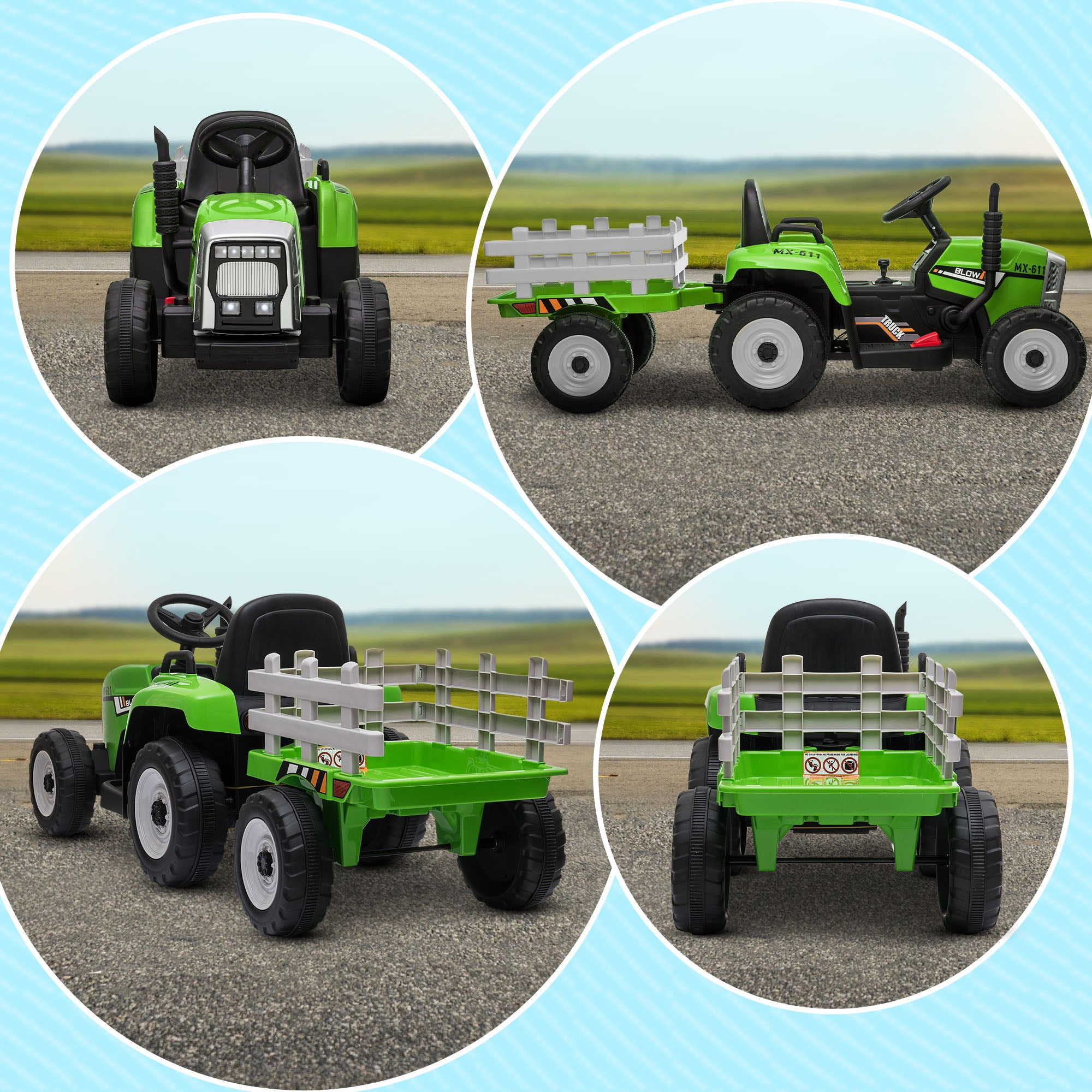 Electric Tractor with Trailer, Kids Ride-On Tractor with Remote Control, Kids Electric Car with MP3 Function, Children's Vehicle with Headlights, 3-6KM/H, for 3-6 Years, Green