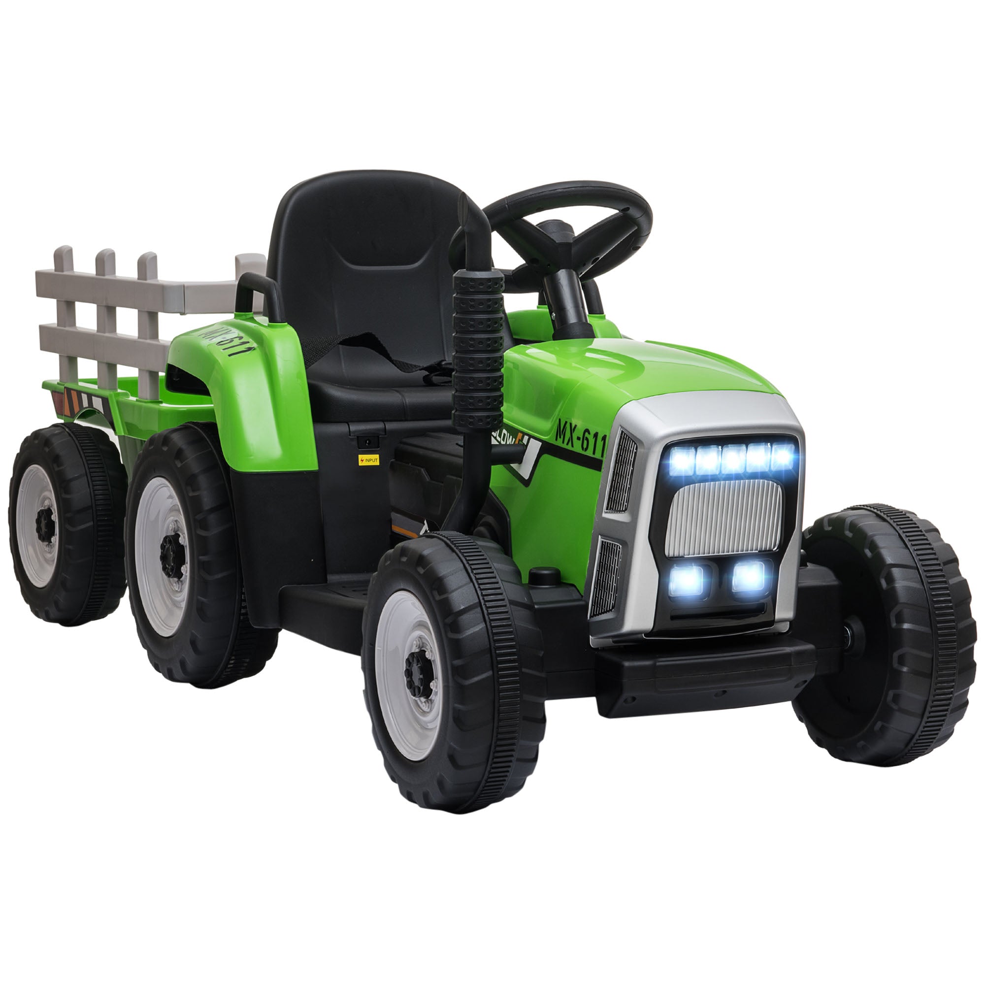 Electric Tractor with Trailer, Kids Ride-On Tractor with Remote Control, Kids Electric Car with MP3 Function, Children's Vehicle with Headlights, 3-6KM/H, for 3-6 Years, Green