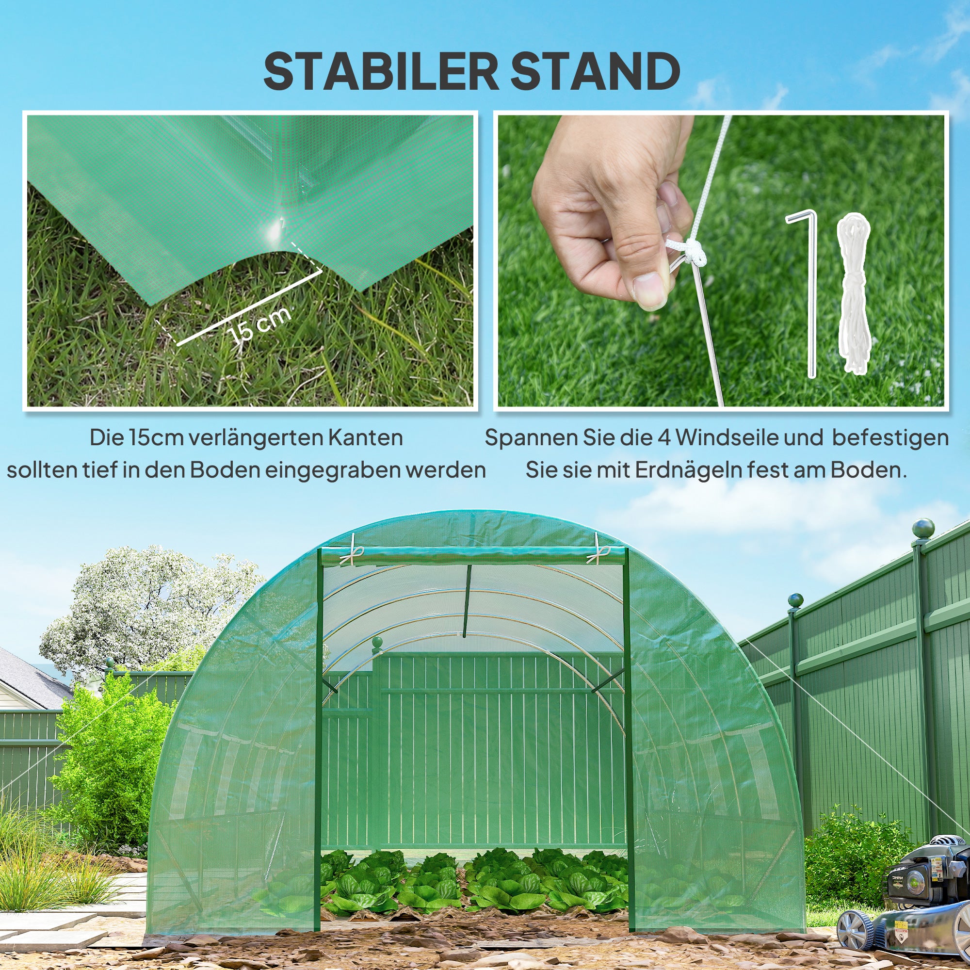 Foil Greenhouse Tomato Greenhouse Greenhouse Foil Tunnel Cold Frame with Window Green 595 x 300 x 200 cm