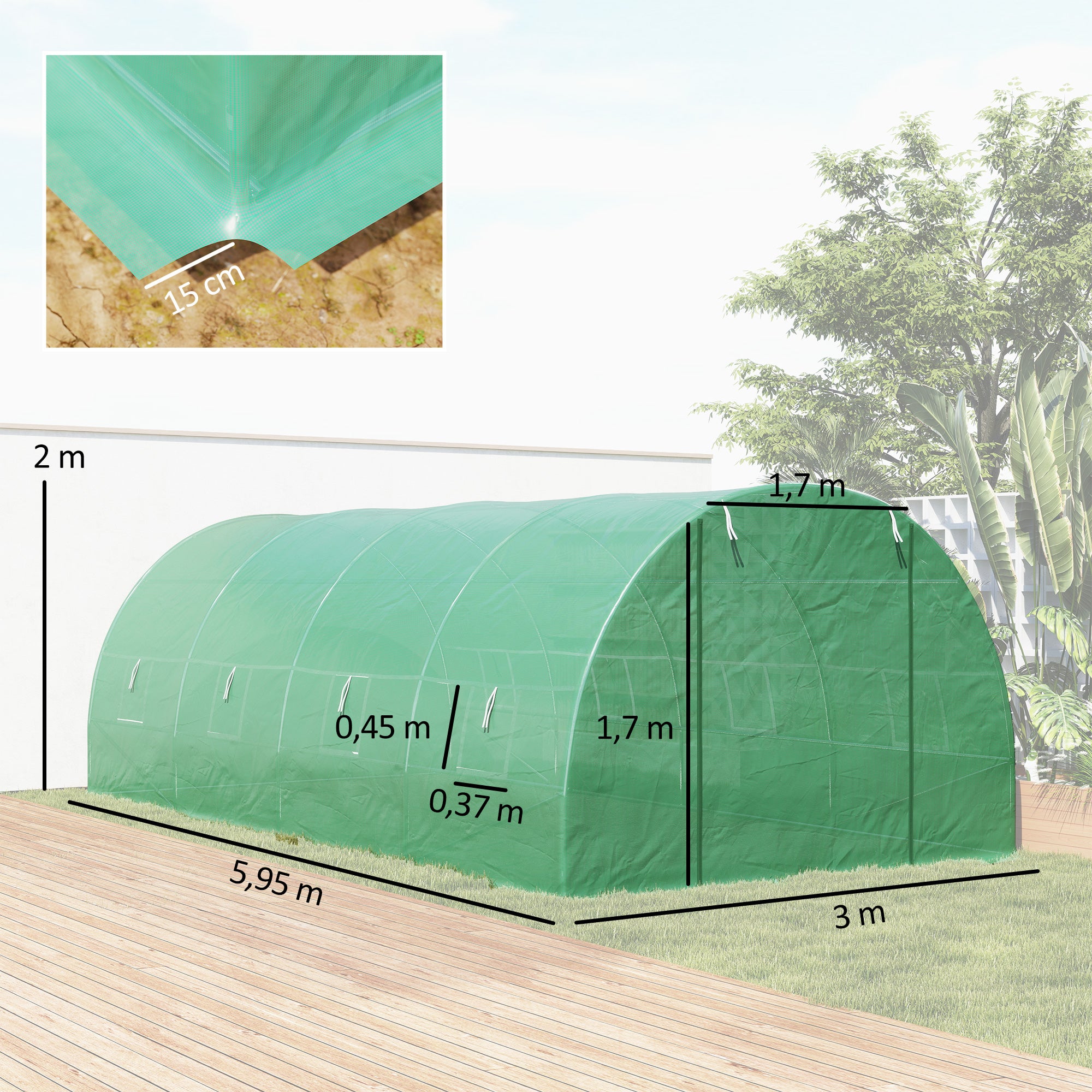 Foil Greenhouse Tomato Greenhouse Greenhouse Foil Tunnel Cold Frame with Window Green 595 x 300 x 200 cm