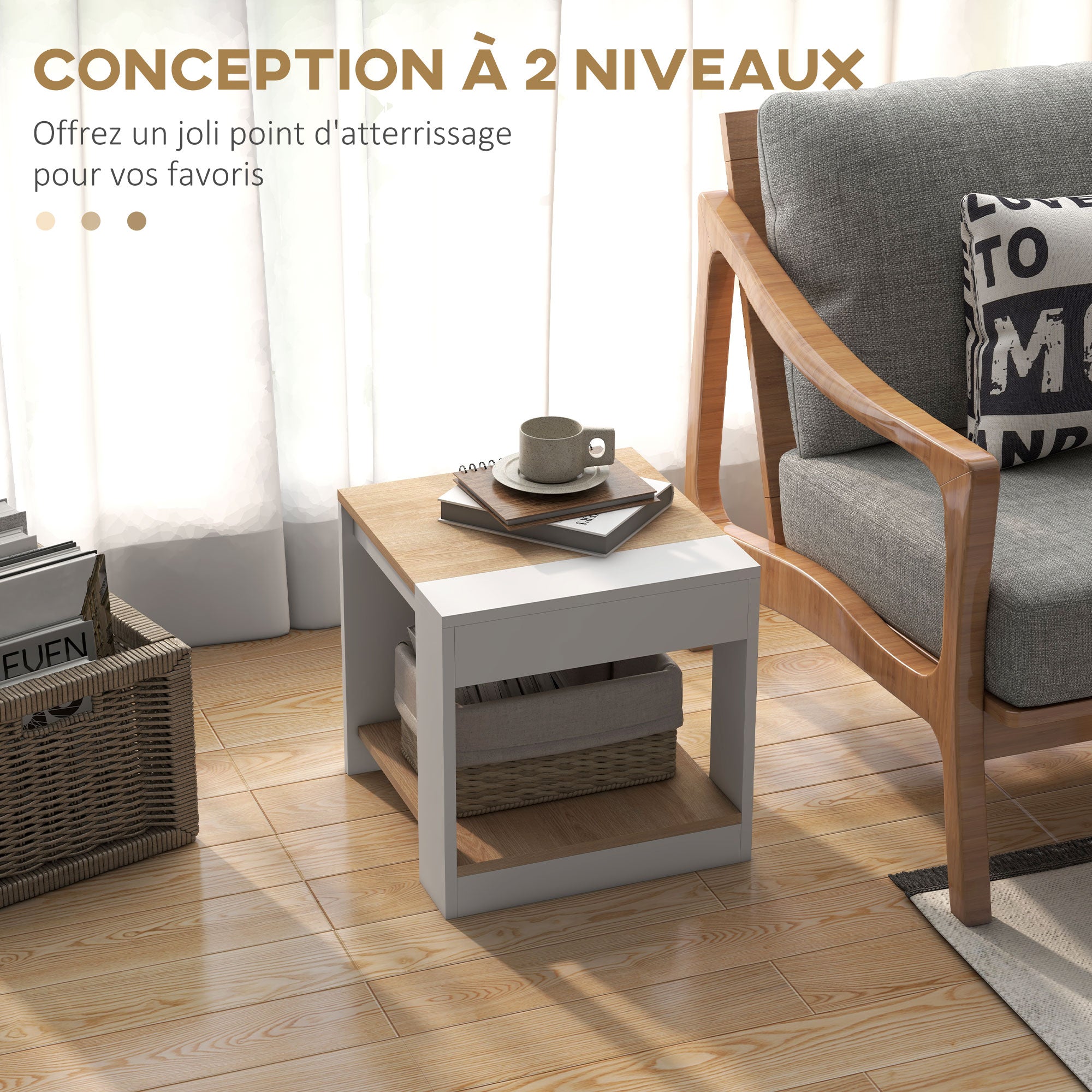 Set of 2 Rustic Style Wooden Side Tables Bedside table for Living Room Bedroom 40 x 40 x 45 cm White and Natural