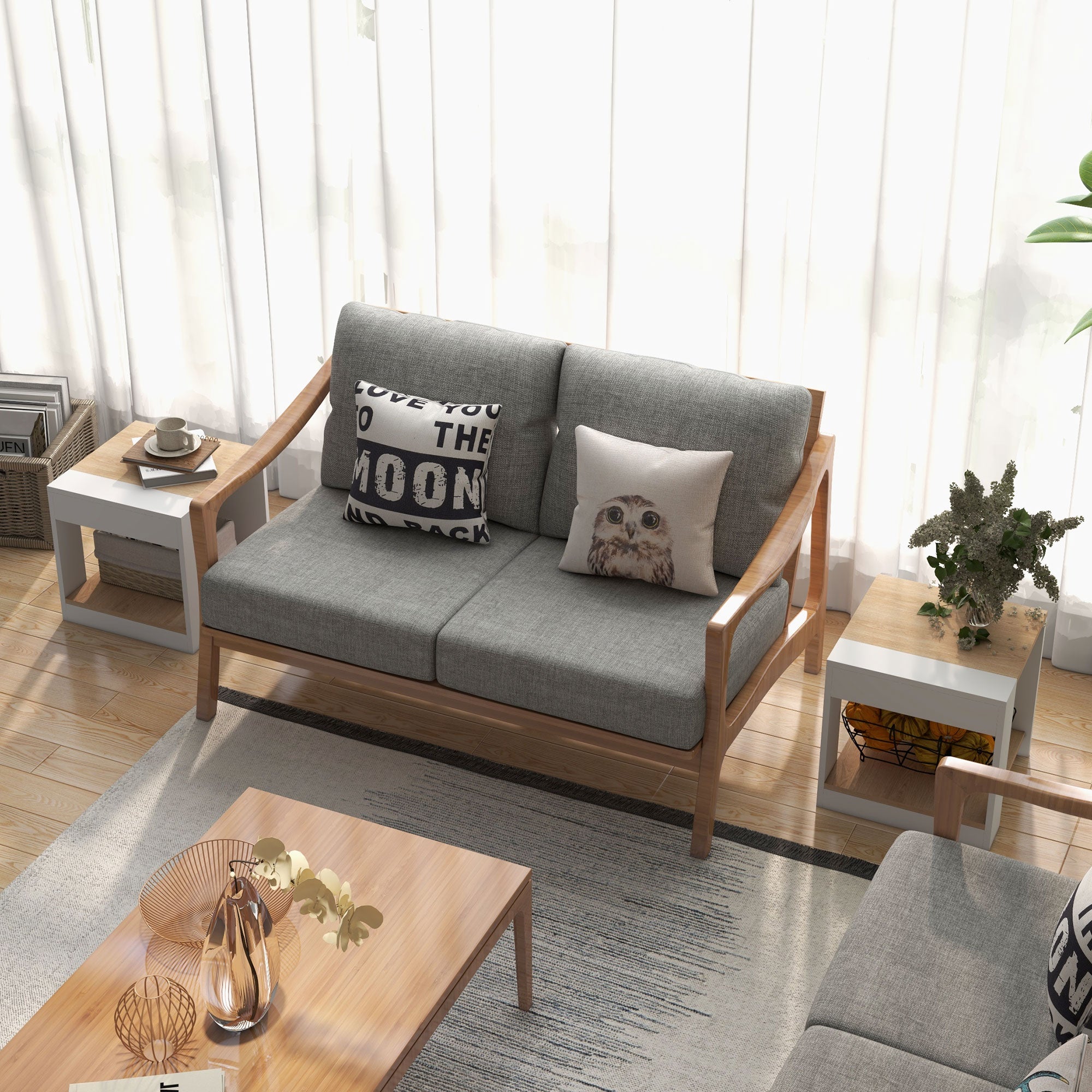 Set of 2 Rustic Style Wooden Side Tables Bedside table for Living Room Bedroom 40 x 40 x 45 cm White and Natural