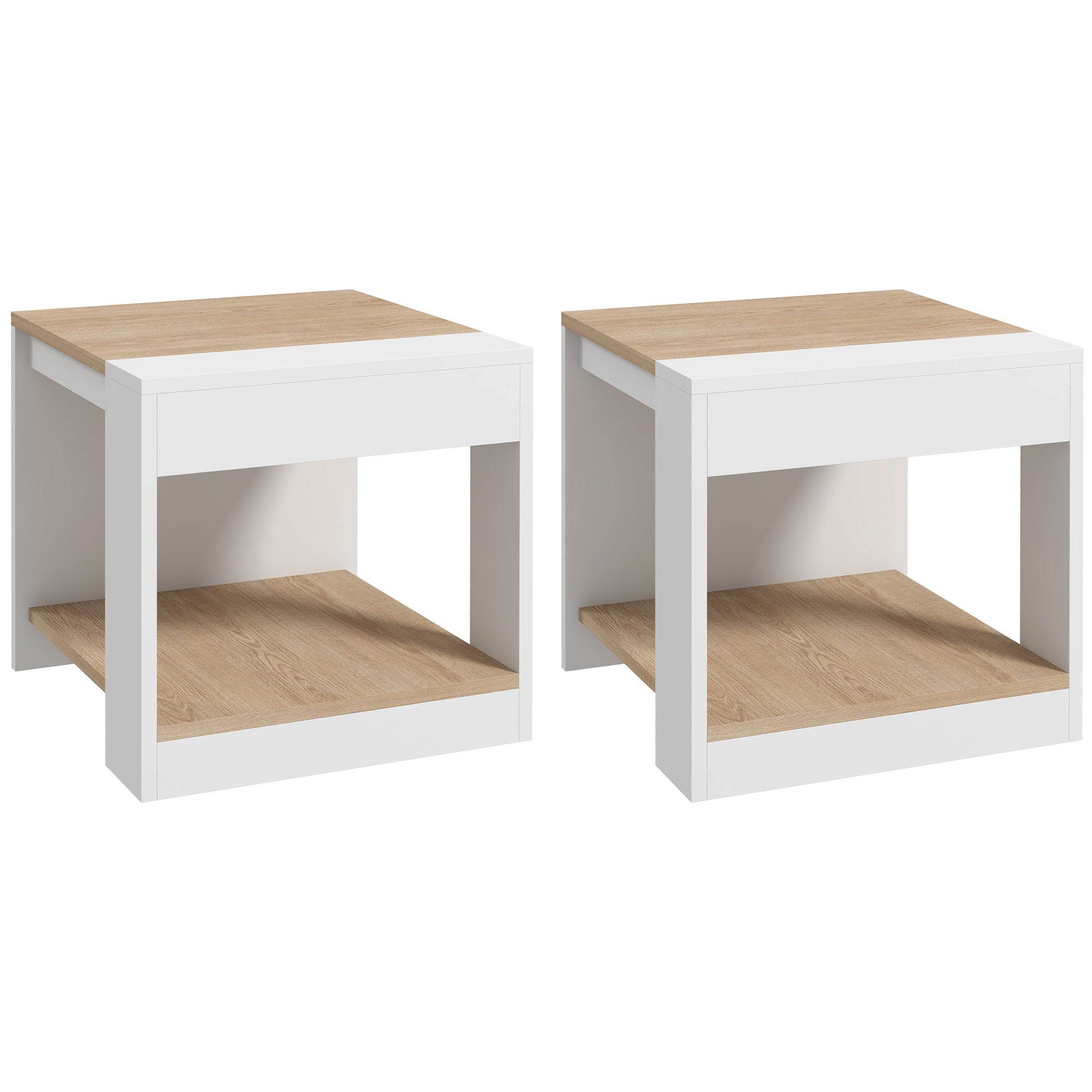 Set of 2 Rustic Style Wooden Side Tables Bedside table for Living Room Bedroom 40 x 40 x 45 cm White and Natural