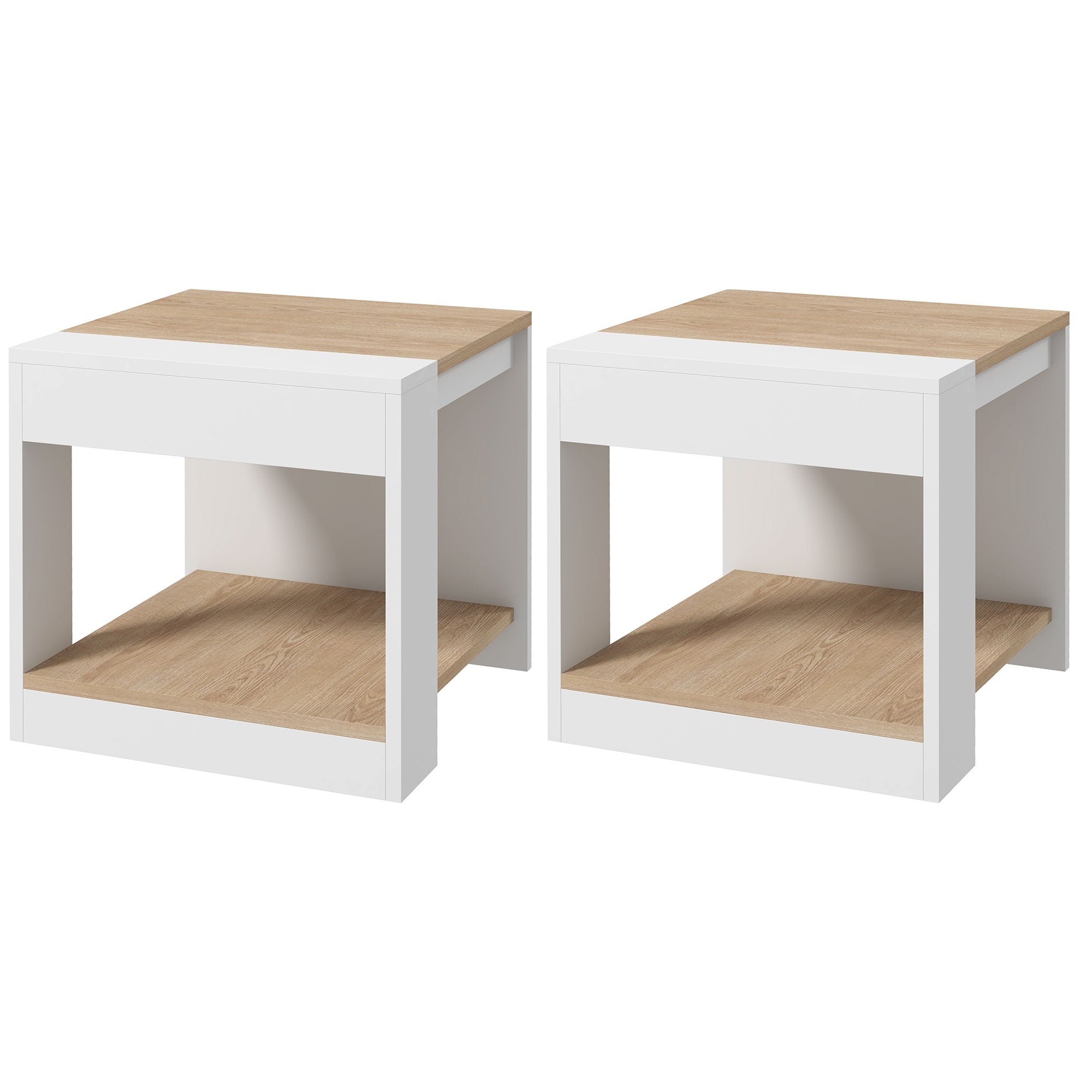 Set of 2 Rustic Style Wooden Side Tables Bedside table for Living Room Bedroom 40 x 40 x 45 cm White and Natural