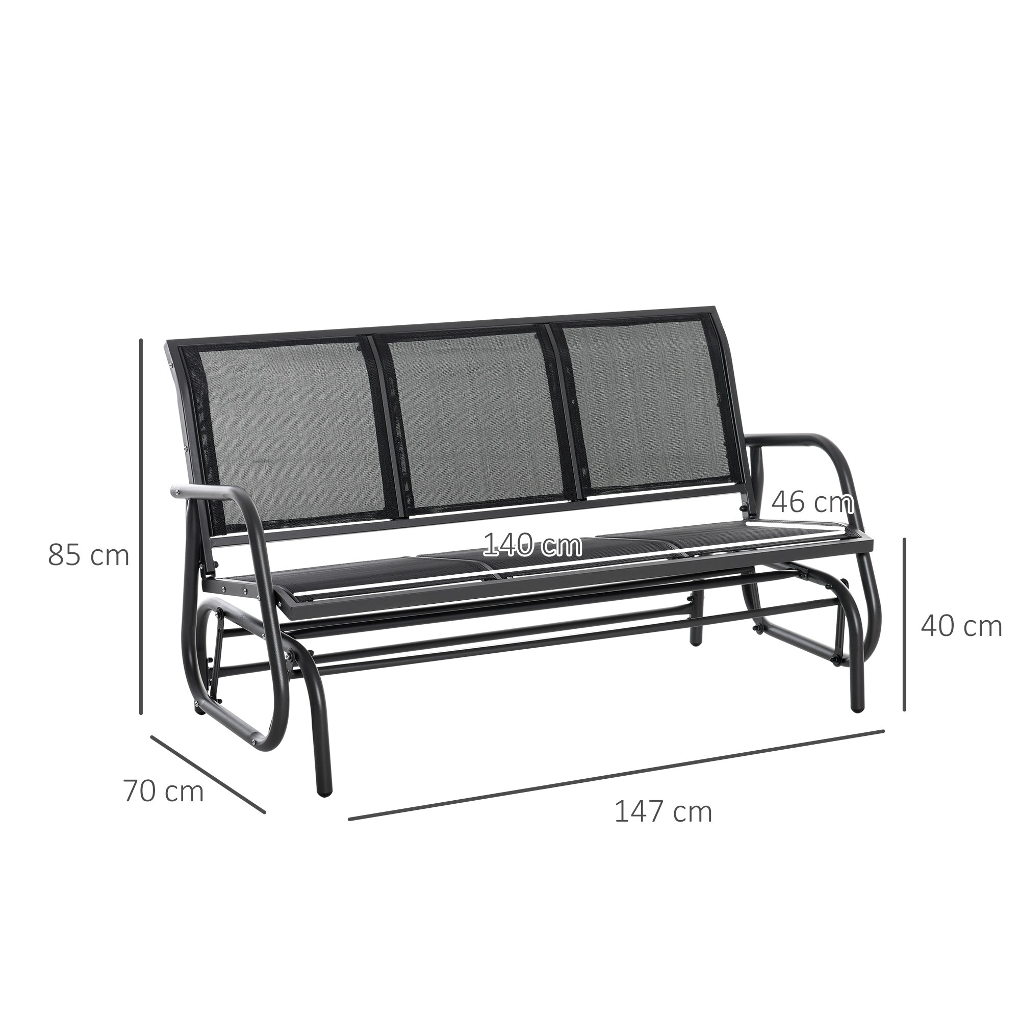 3-Seater Swing Chair Garden Bench with Rocking Mechanism Garden Swing Bench made of Metal Park Bench loadable up to 300 kg Garden Furniture for Garden, Terrace, 147 x 70 x 85 cm Dark Grey