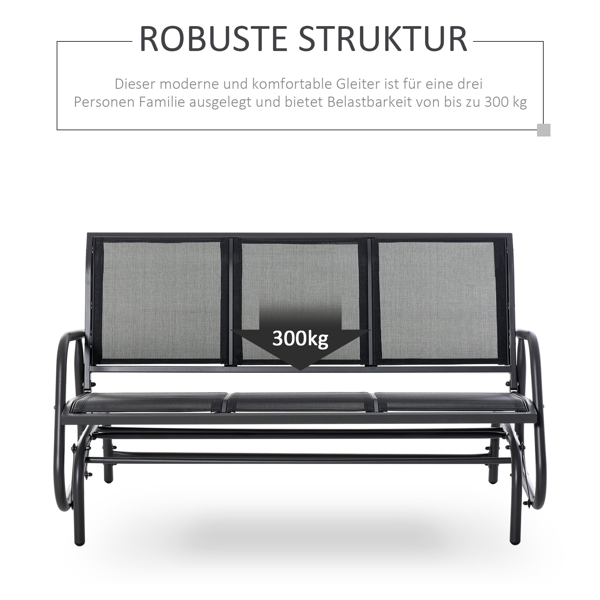 3-Seater Swing Chair Garden Bench with Rocking Mechanism Garden Swing Bench made of Metal Park Bench loadable up to 300 kg Garden Furniture for Garden, Terrace, 147 x 70 x 85 cm Dark Grey