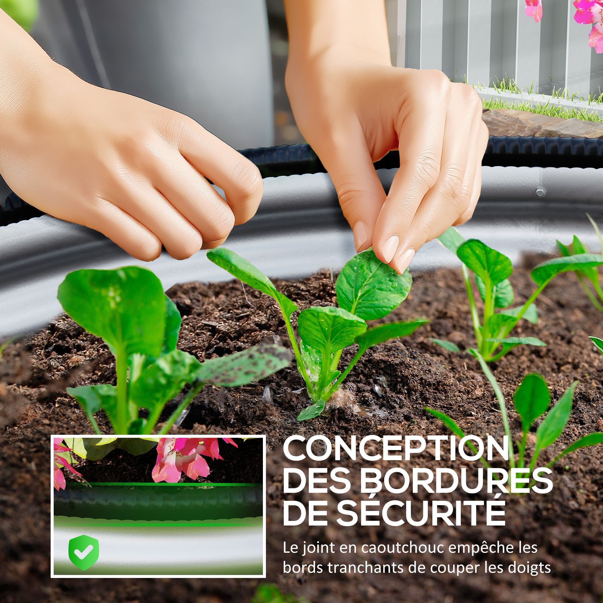 Set of 2 Raised Planters Elevated Round Planter Kit Open Bottom Rubber Joints Galvanized Steel Silver