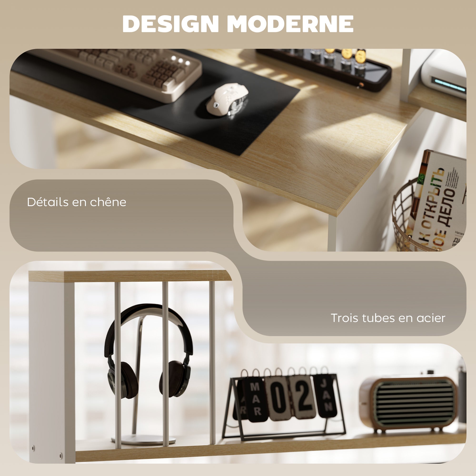 Computer Desk with Storage 113 x 45 x 138.5 cm - Storage Shelves, Compartments, and CPU Stand, Oak and White